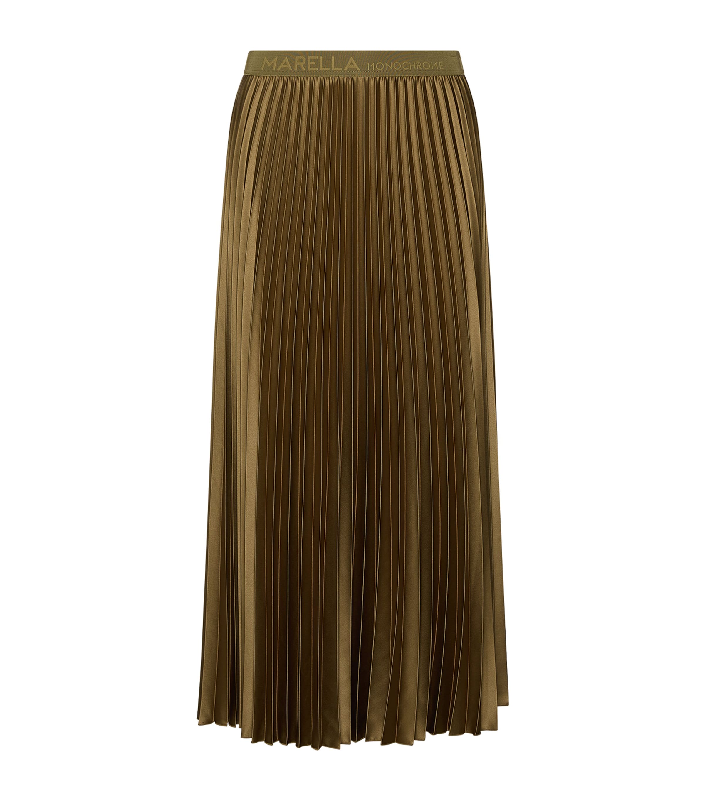 Marella Womens Satin Pleated Midi Skirt Oil Green