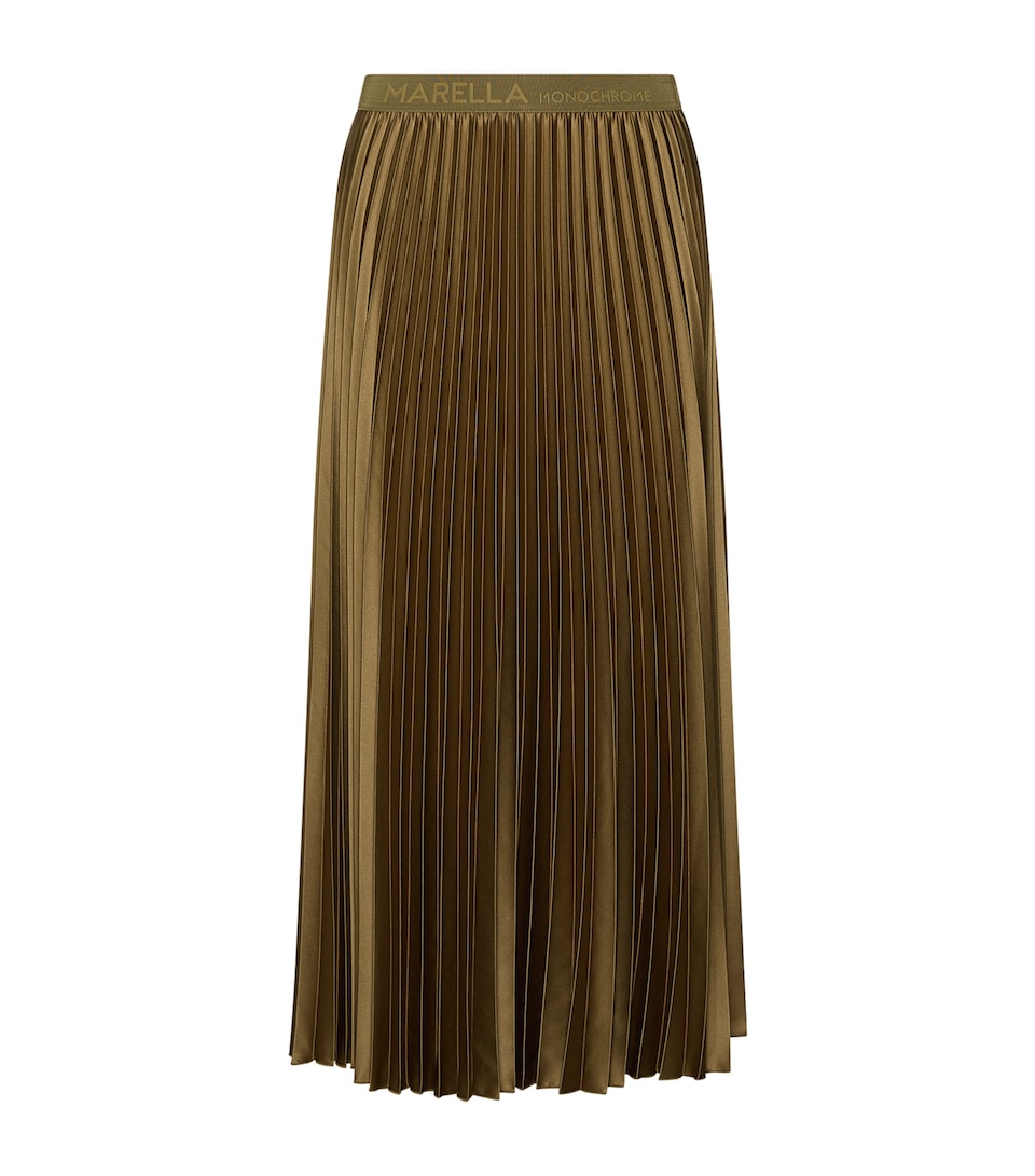 Marella Womens Satin Pleated Midi Skirt Oil Green