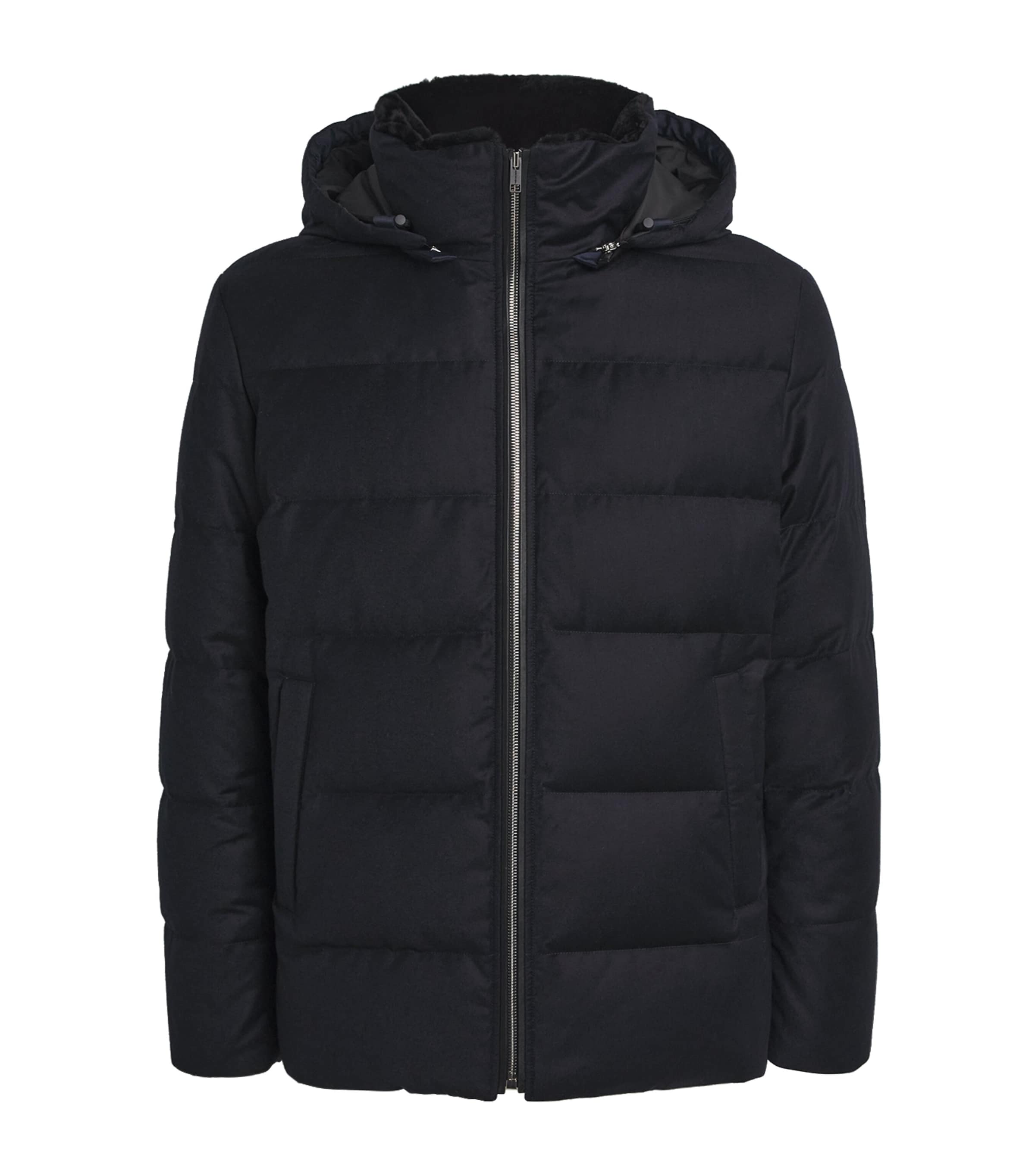 Wool-Silk Green Storm System Mink-Trim Puffer Jacket