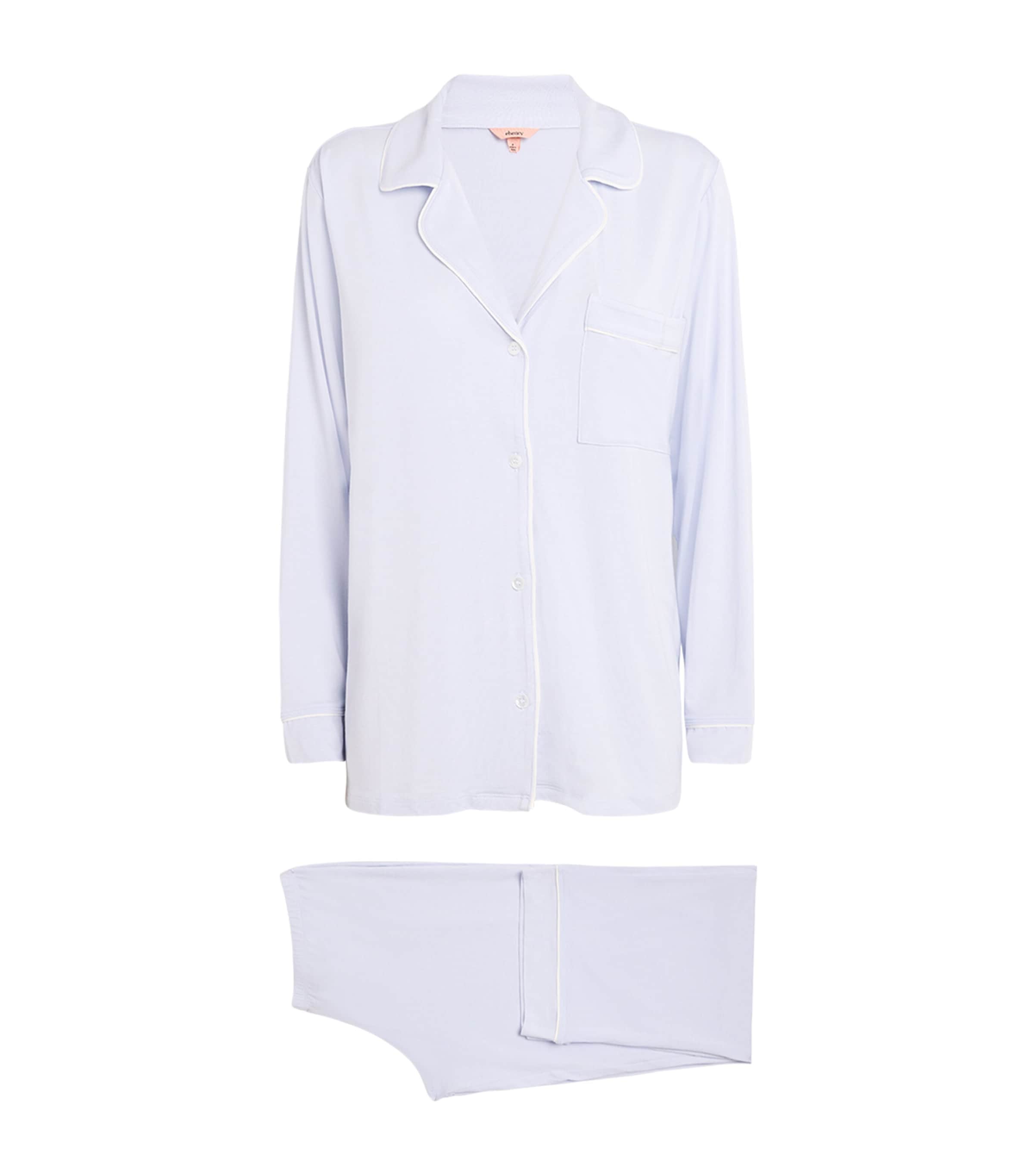 Eberjey Womens Gisele Long Piped Pyjama Set Ice Blue/ivory