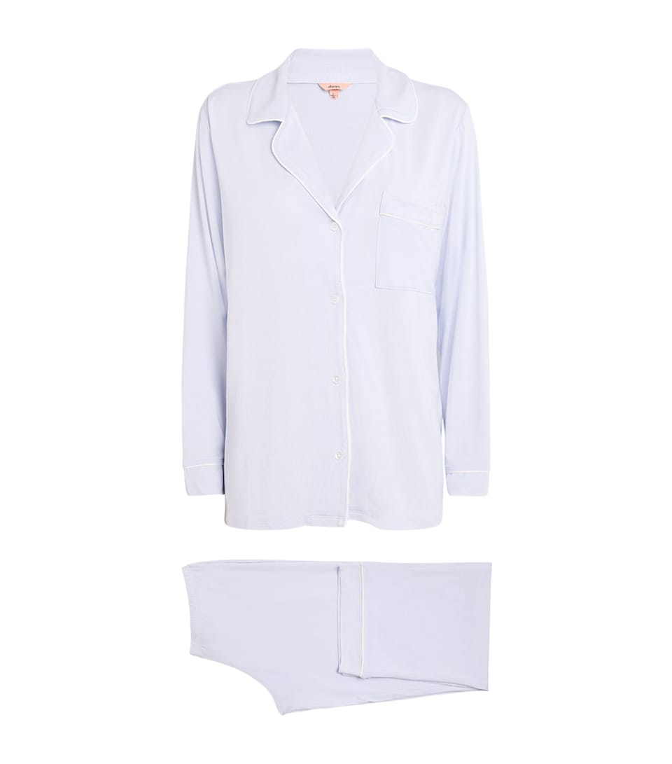 Eberjey Womens Gisele Long Piped Pyjama Set Ice Blue/ivory