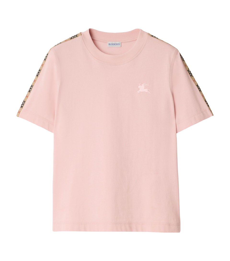 Burberry Womens Cotton Check-Trim EKD T-Shirt Bouquet