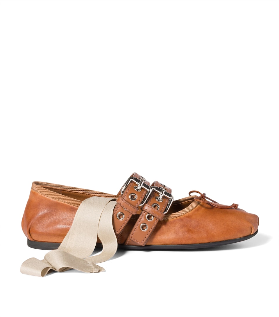 Nappa Leather Buckle Ballerina Flats