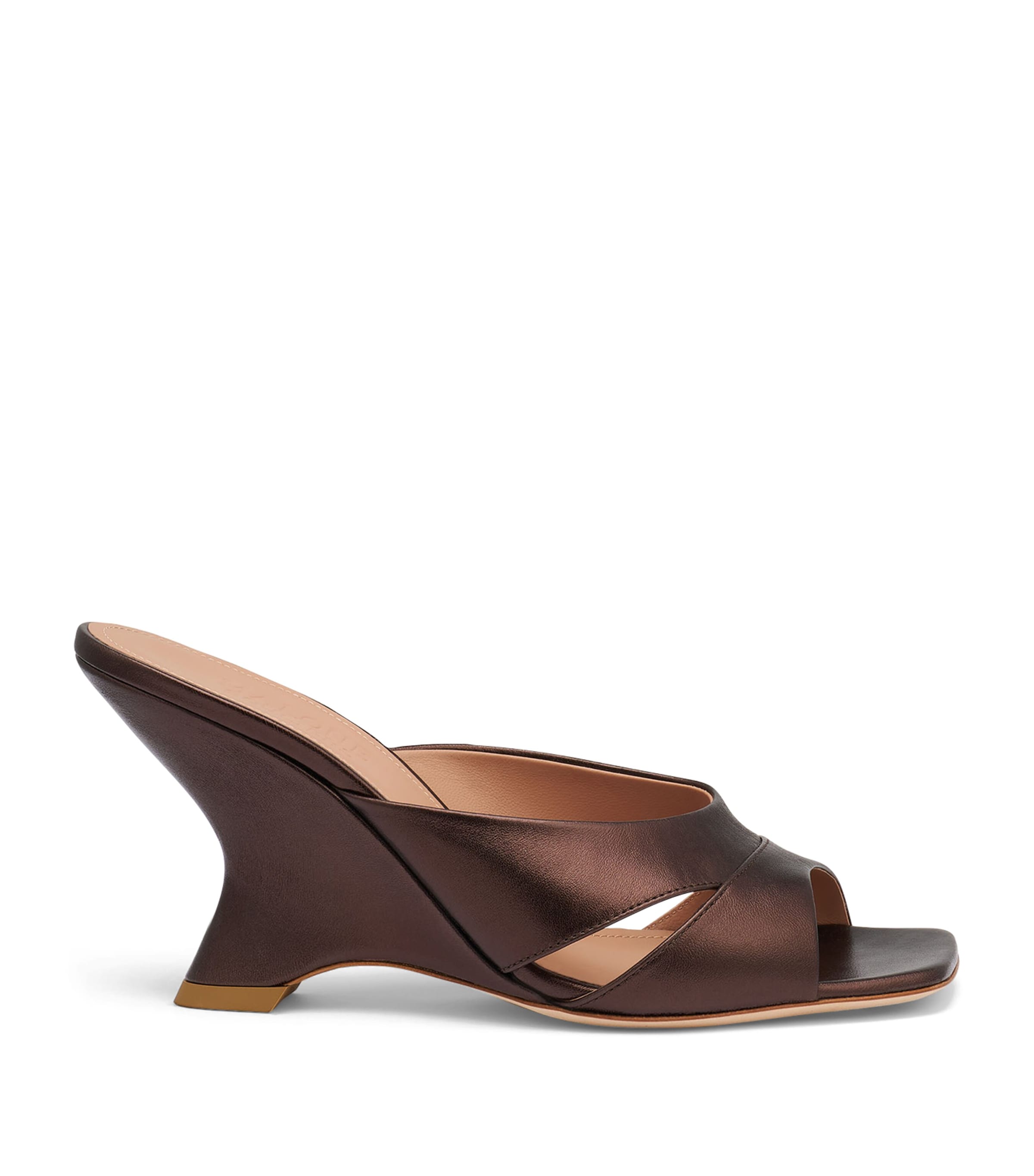 Malone Souliers Metallic Leather Lourdes Wedge Mules 85 Tobacco
