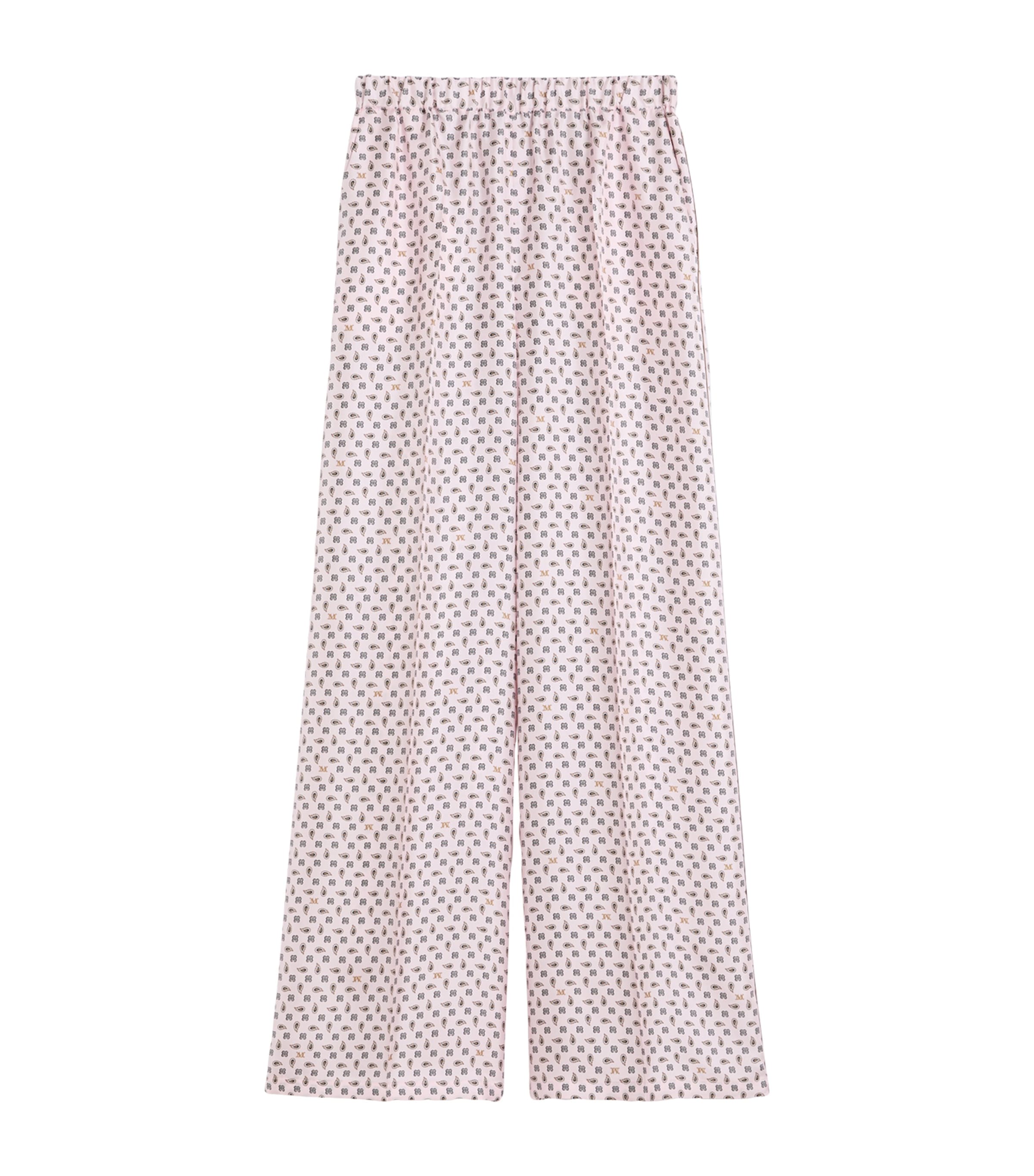 Silk Twill Printed Wide-Leg Trousers