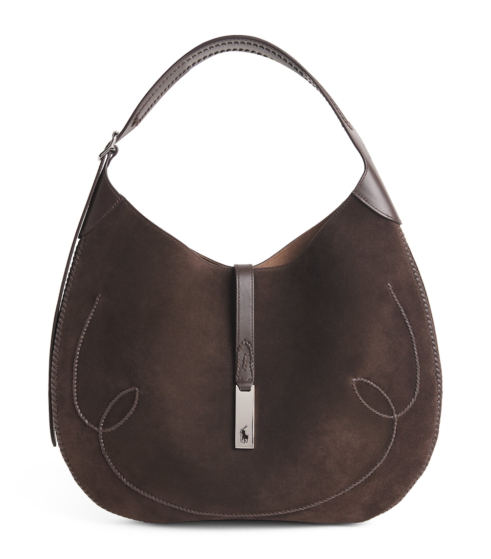 Polo Ralph Lauren Medium Suede Polo ID Shoulder Bag Chocolate/tobacco