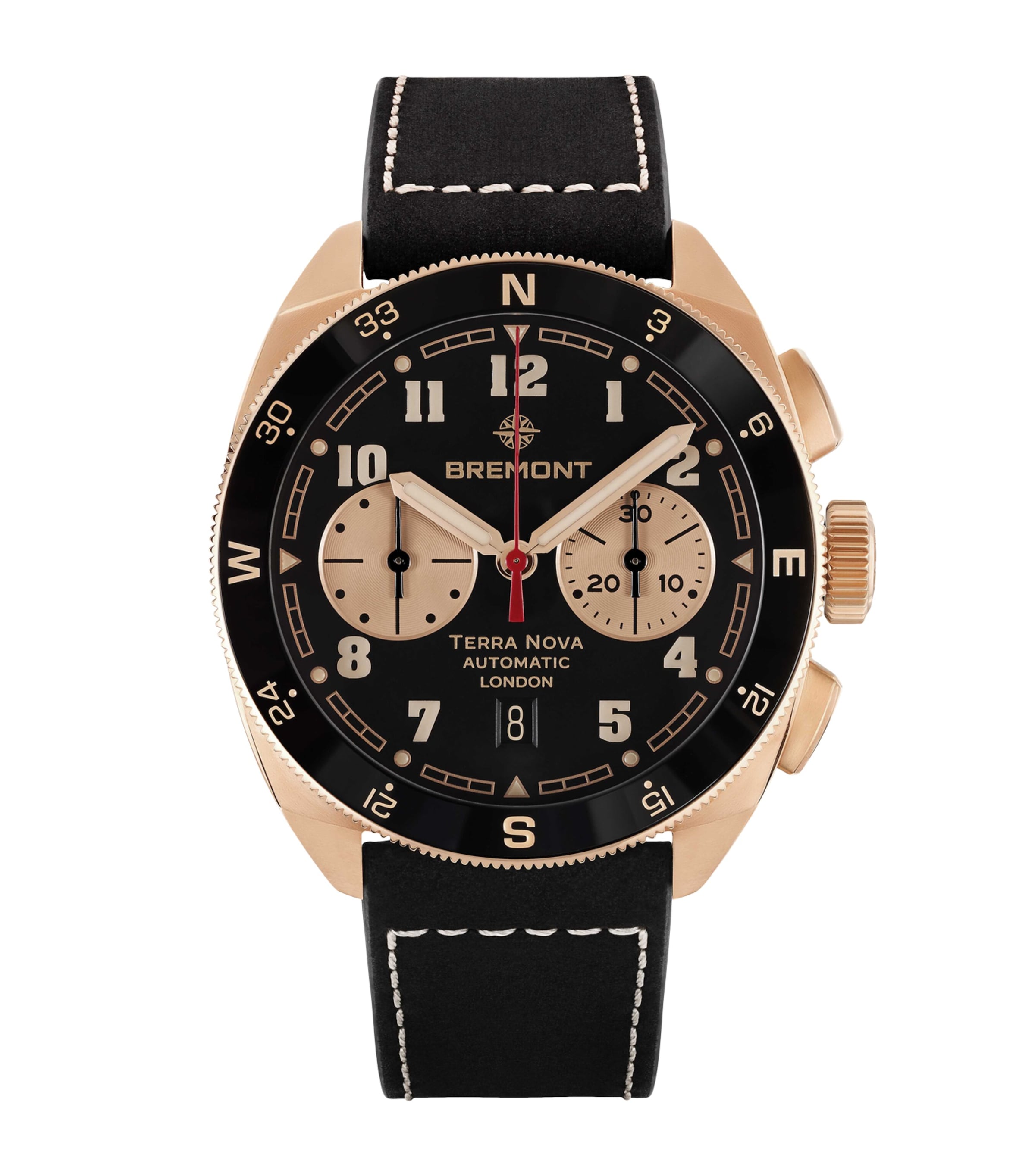 x Jimmy Chin Rose Gold and Leather Terra Nova Chronograph Watch 42.5mm