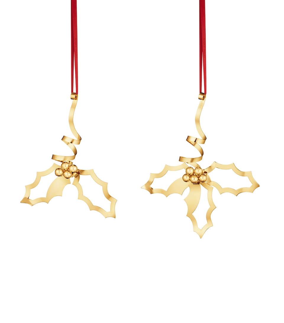 Georg Jensen Gold-Plated Holly Tree Decorations (Set of 2) Gold