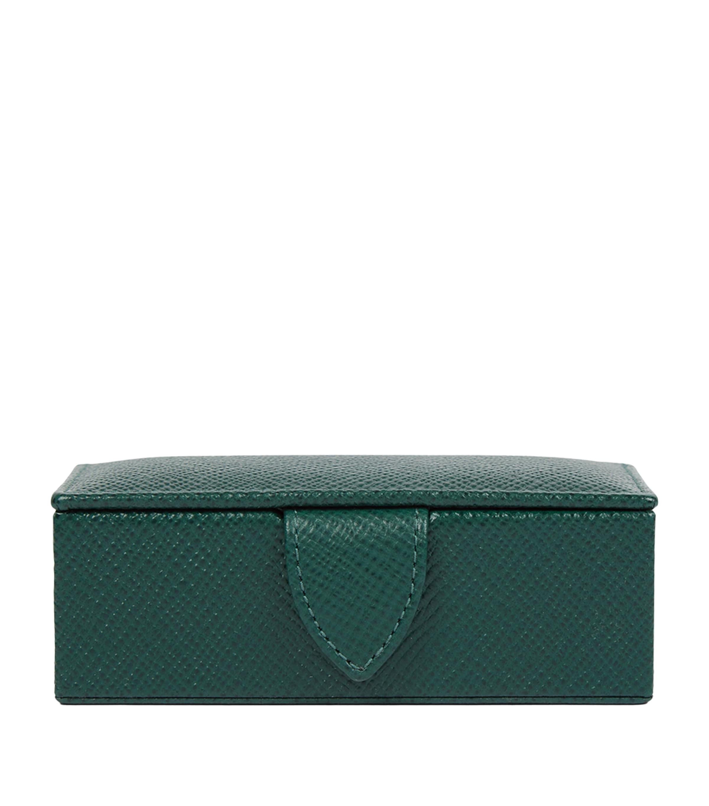 Smythson Panama Leather Cufflink Box Forest Green
