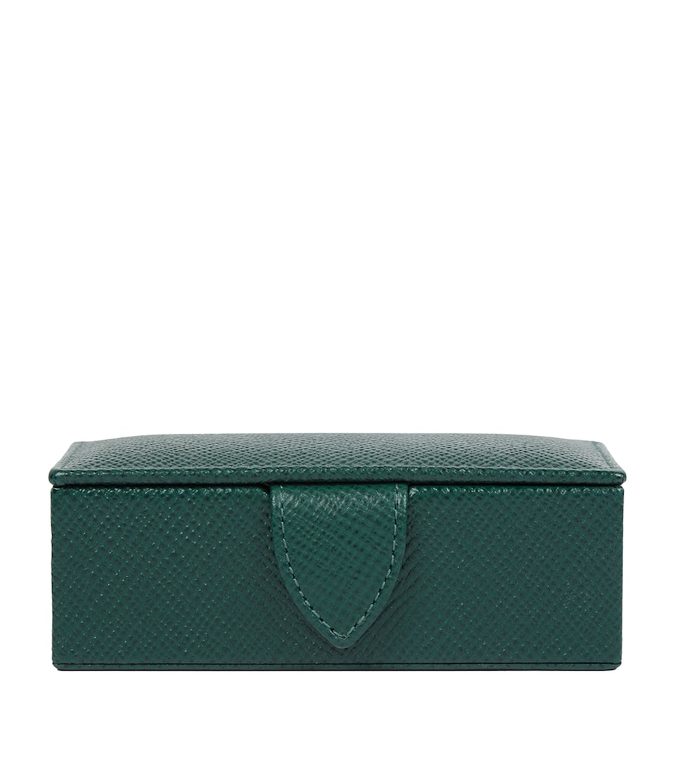 Smythson Panama Leather Cufflink Box Forest Green
