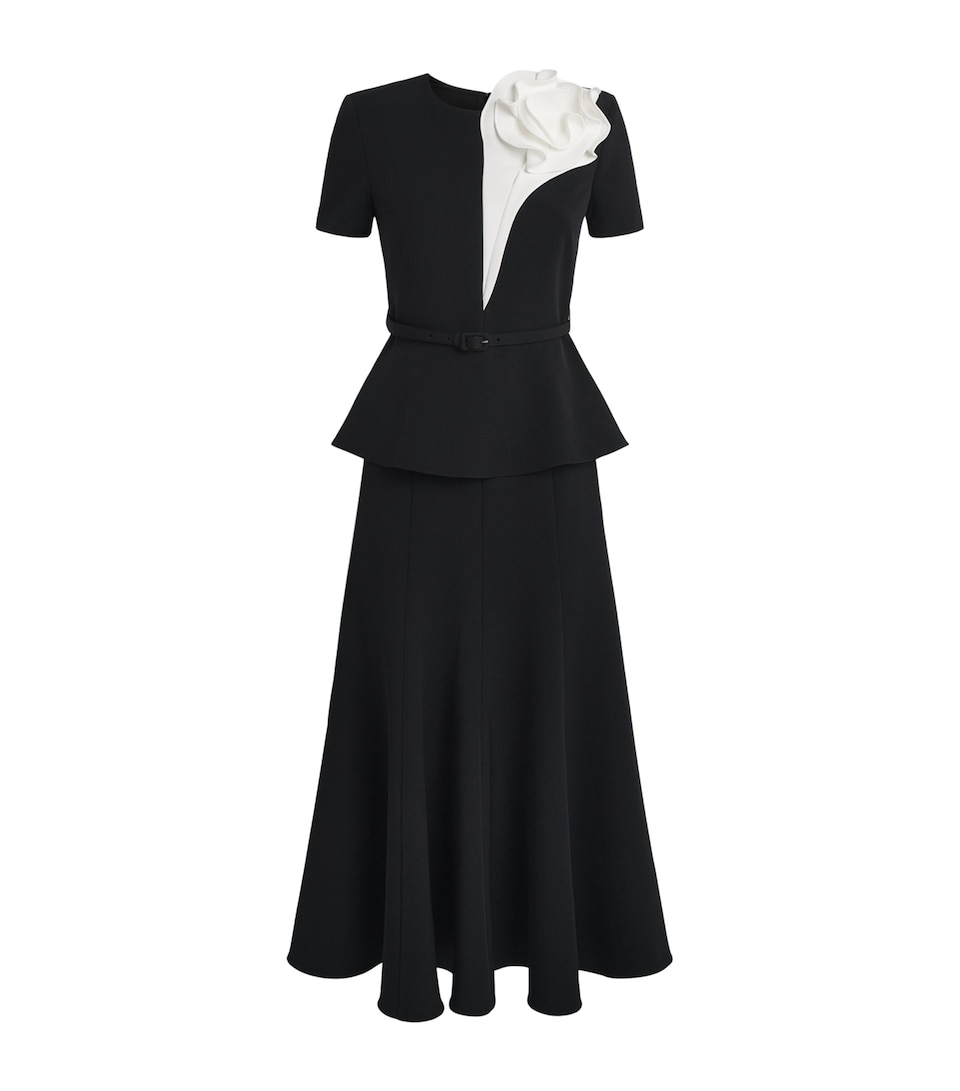 Floral-Appliqué Midi Dress