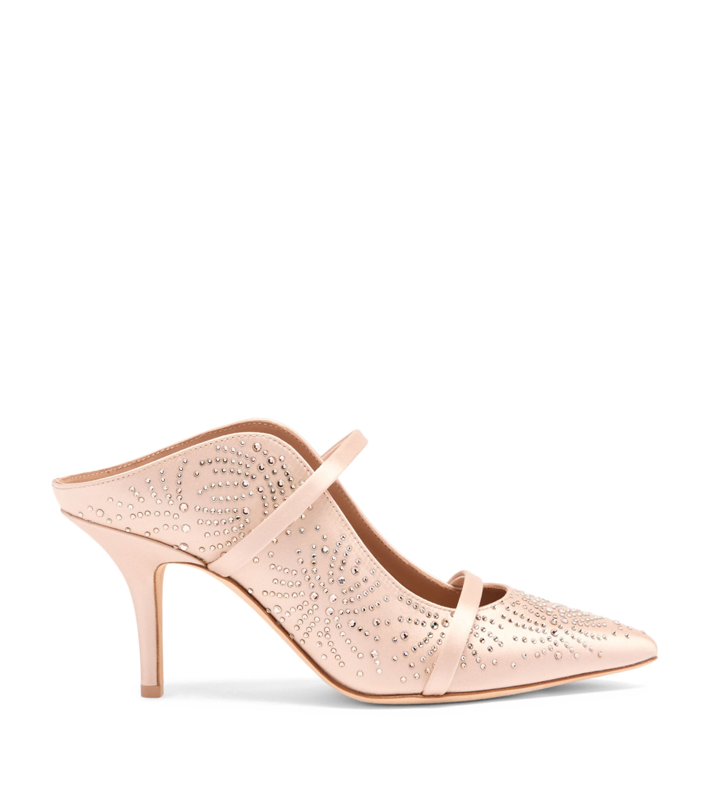 Malone Souliers Satin Crystal-Embellished Maureen Heeled Mules 70 Champagne