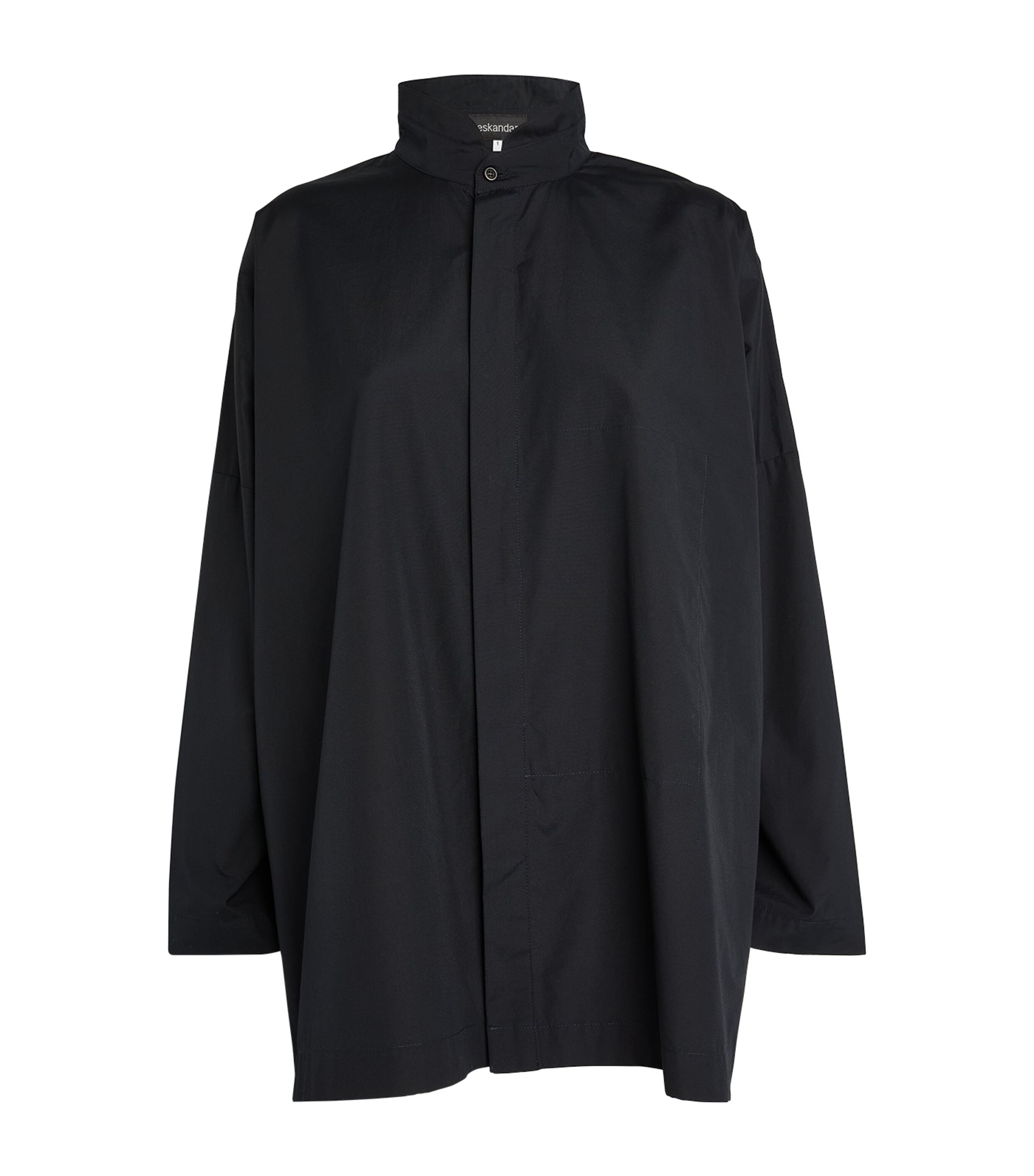 Eskandar Womens Cotton Wide Double Stand-Collar Shirt Black