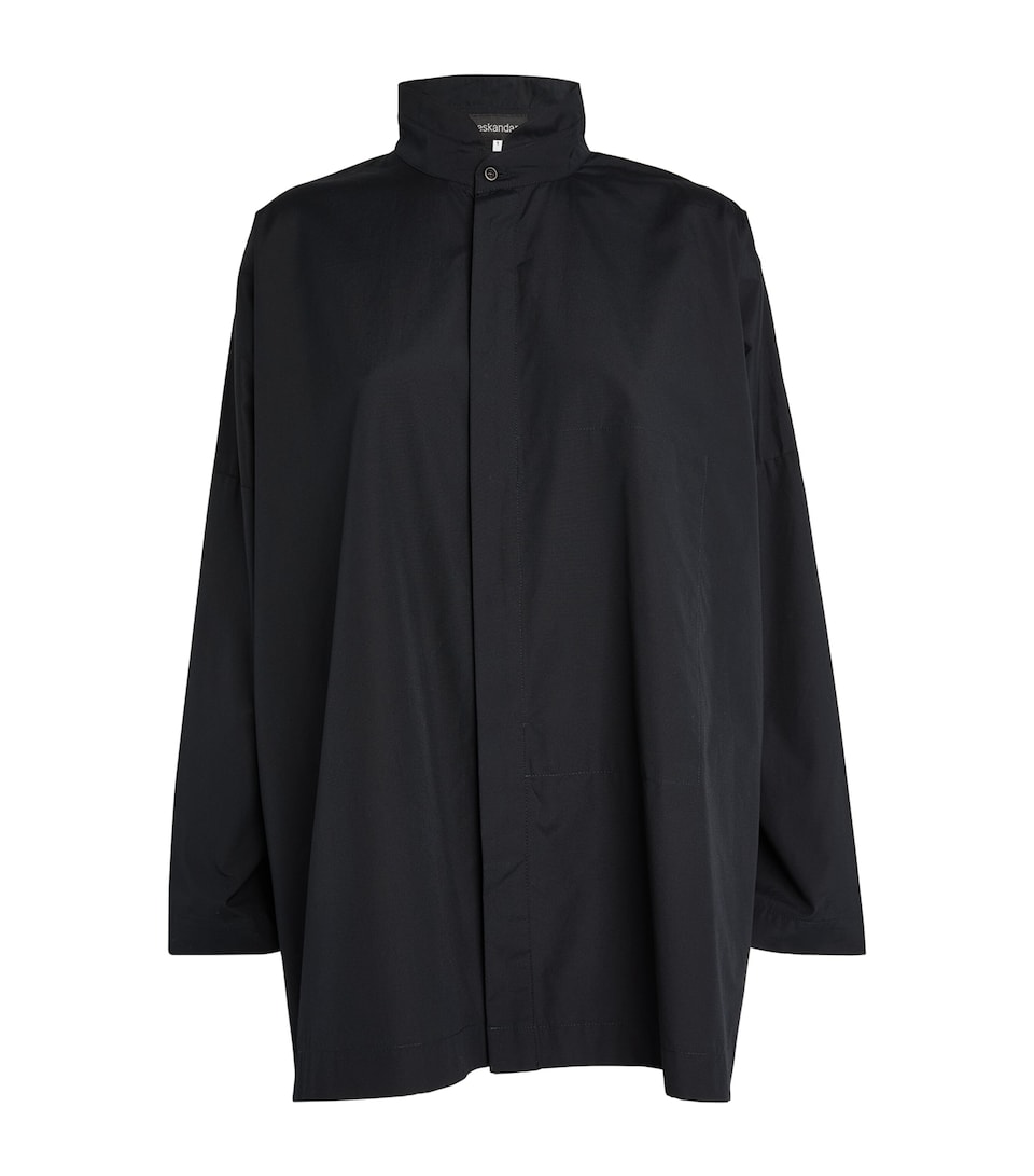 Eskandar Womens Cotton Wide Double Stand-Collar Shirt Black