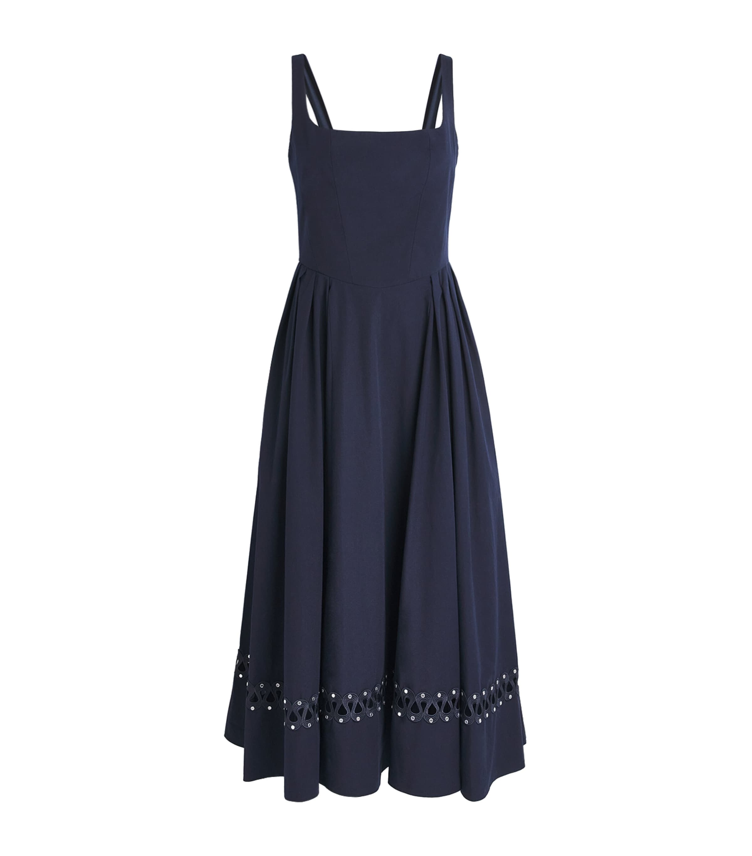 Maje Womens Poplin Embroidered Midi Dress Navy