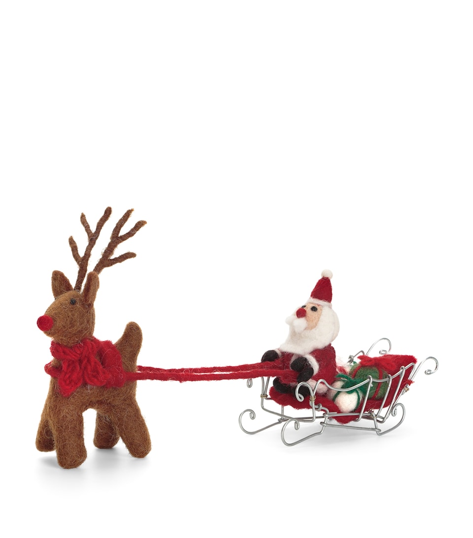 Wool Santa and Rudolph Sleigh Ornament