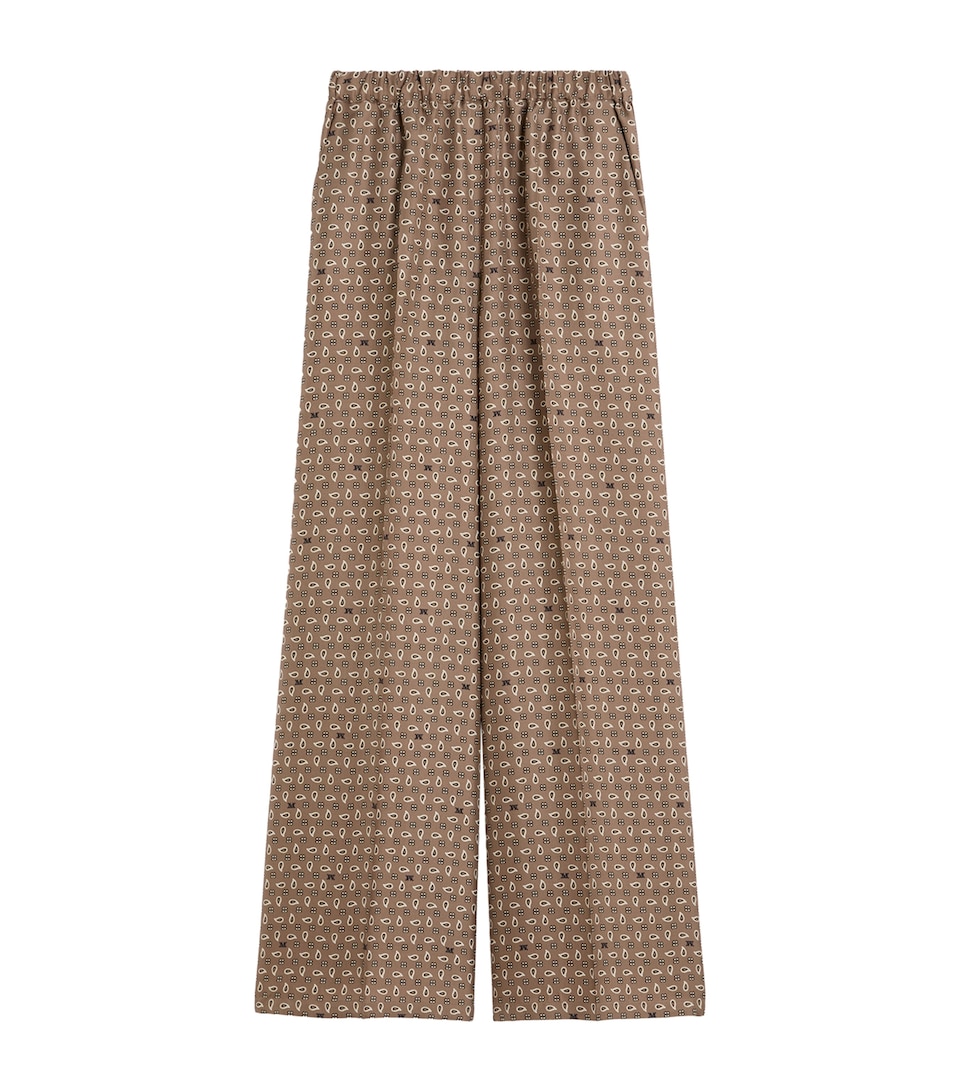 Silk Twill Printed Wide-Leg Trousers