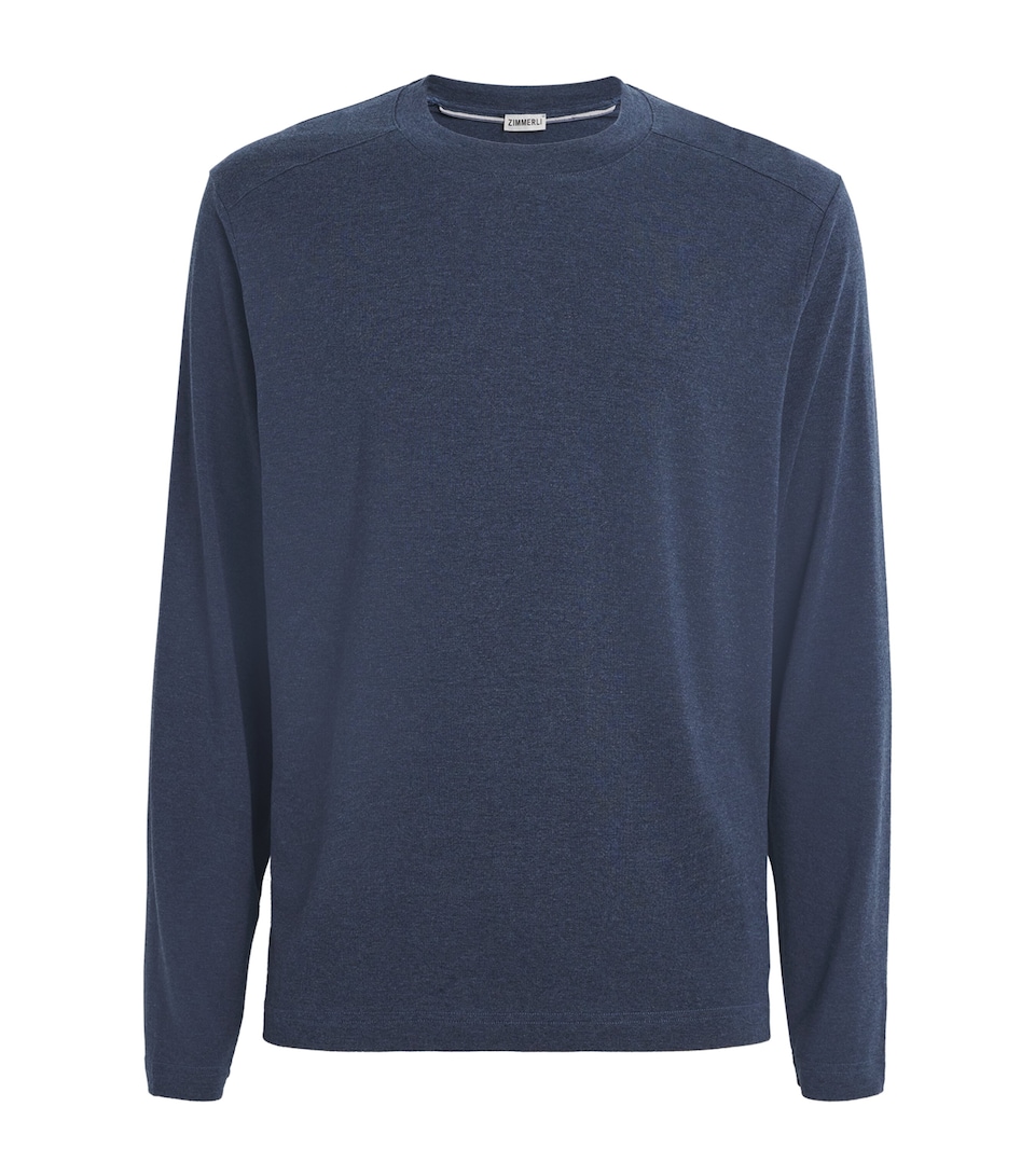 Zimmerli Mens Lyocell-Blend Soft Lounge Long-Sleeve T-Shirt Blue Melange