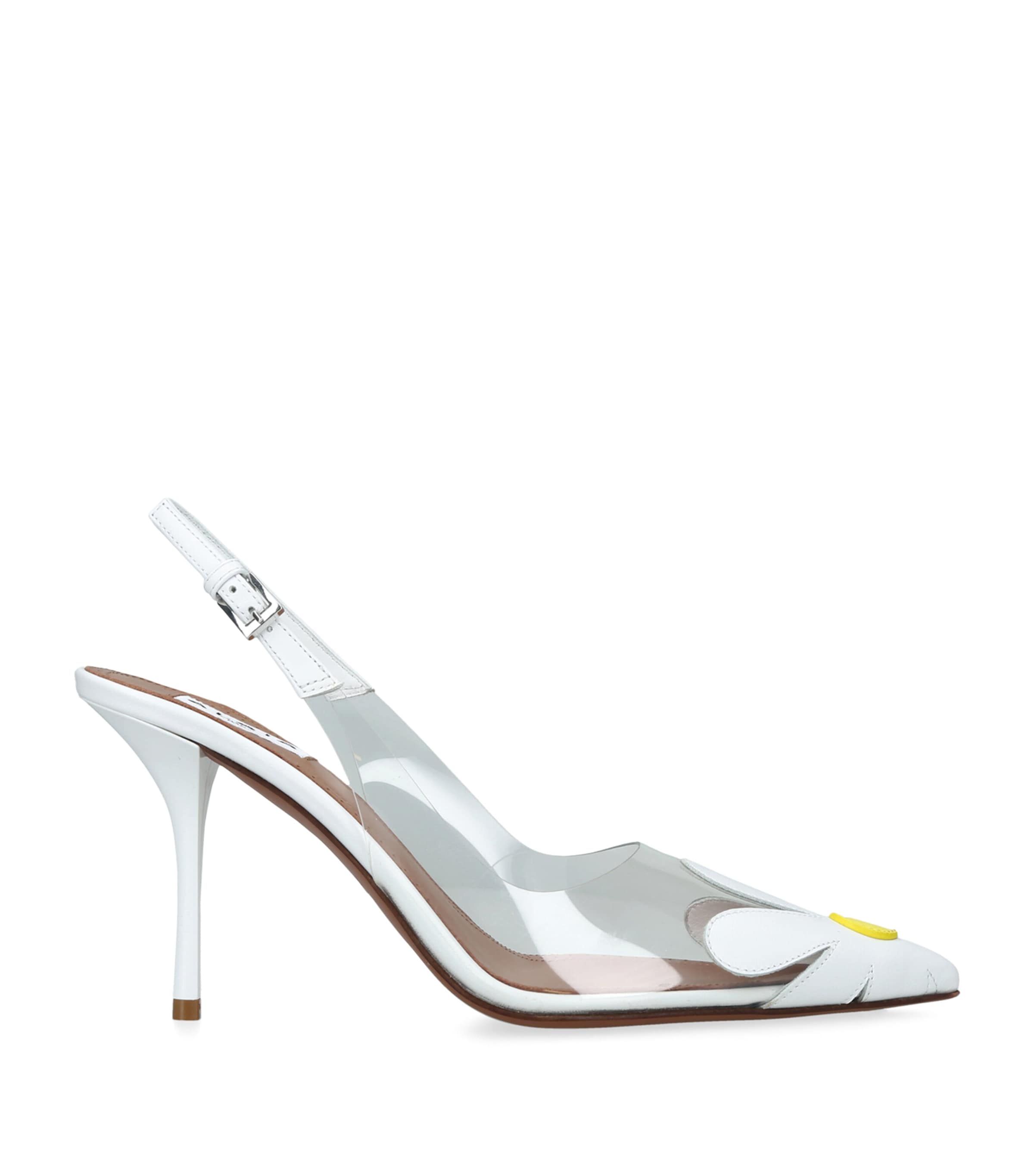 Alaïa Leather-PVC Bloom Slingback Pumps 90 White