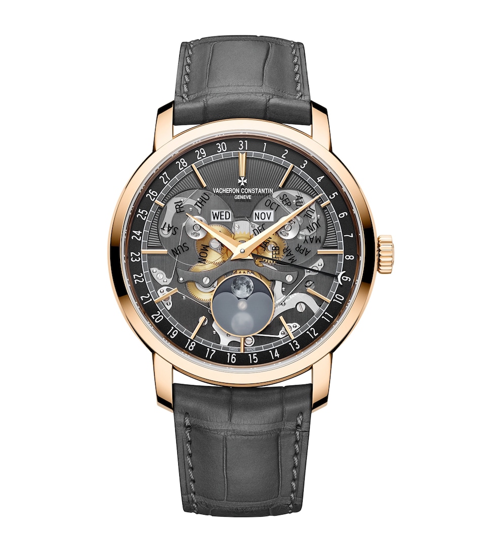 Vacheron Constantin Rose Gold Traditionelle Complete Calendar Openface Watch 41mm Pink Gold
