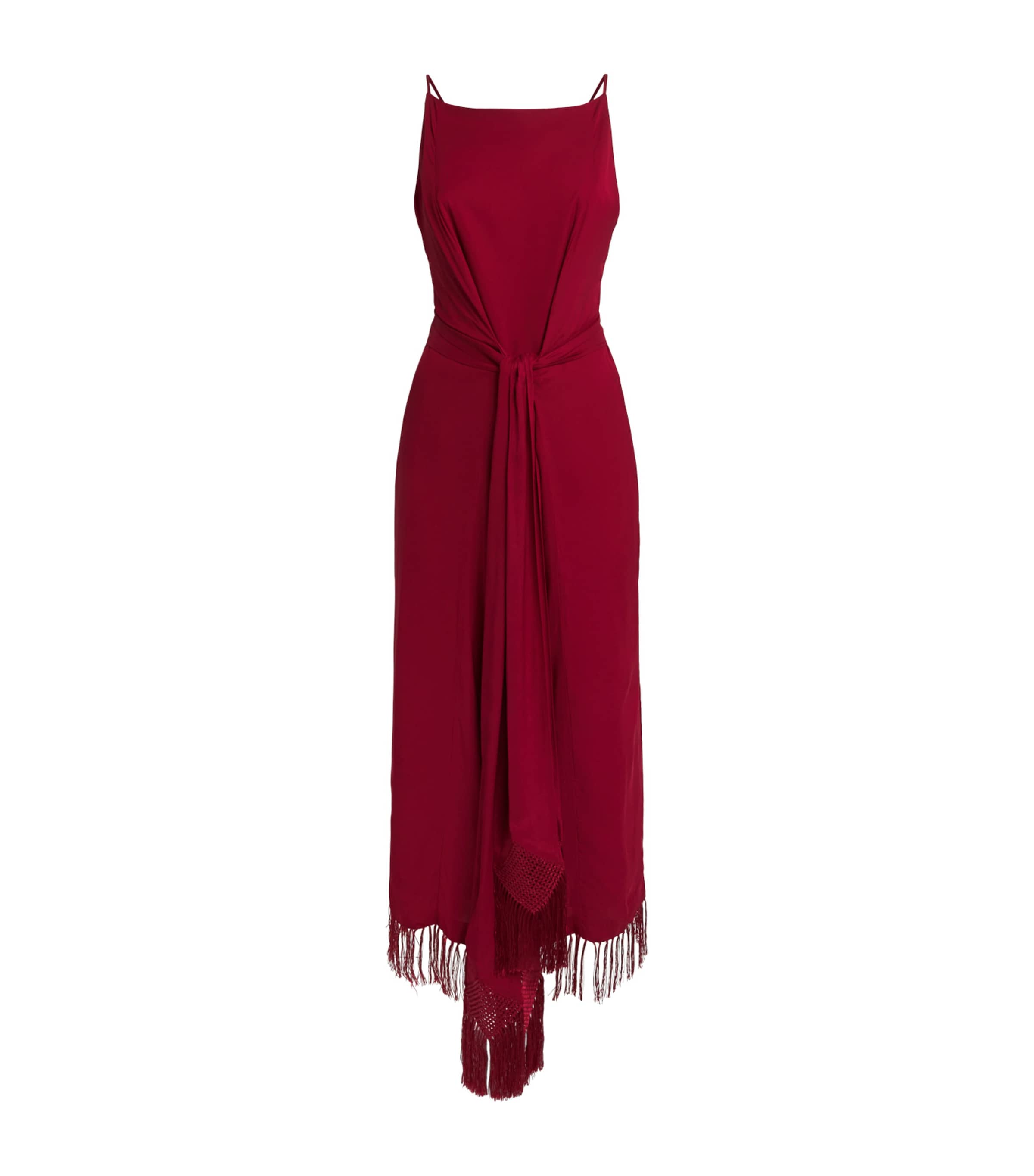 Polo Ralph Lauren Womens Macramé Fringe Maxi Dress Eaton Red