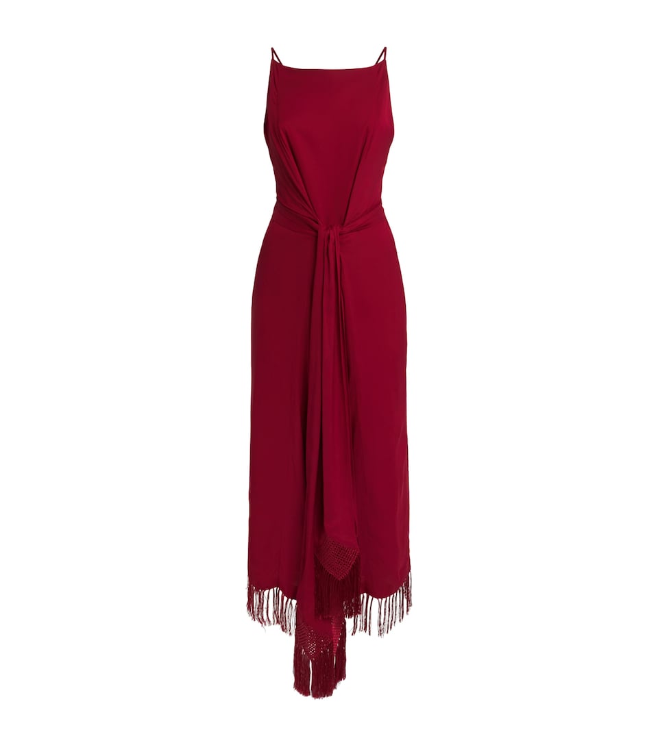 Polo Ralph Lauren Womens Macramé Fringe Maxi Dress Eaton Red