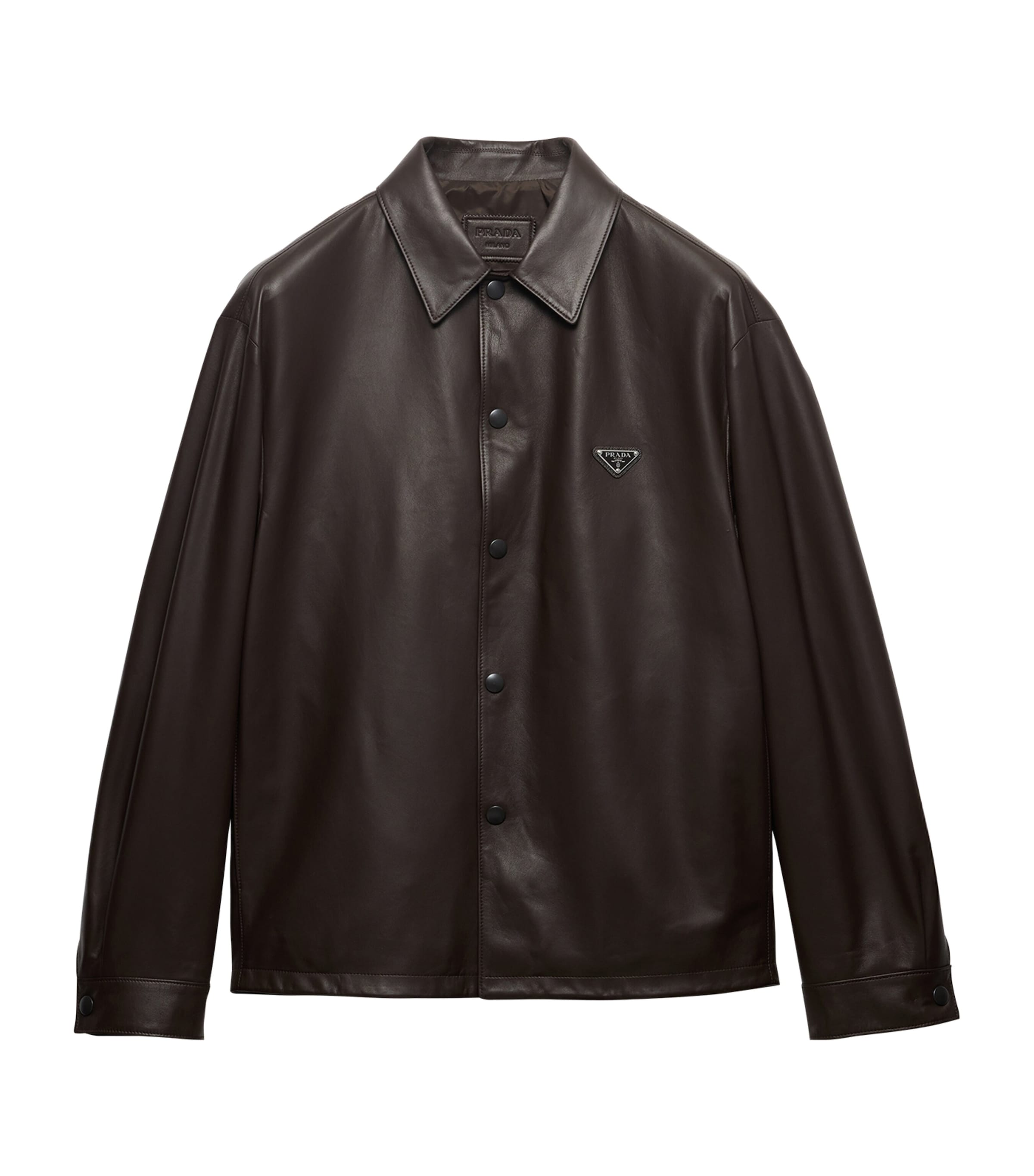 Prada Mens Nappa Leather Logo Overshirt Brown