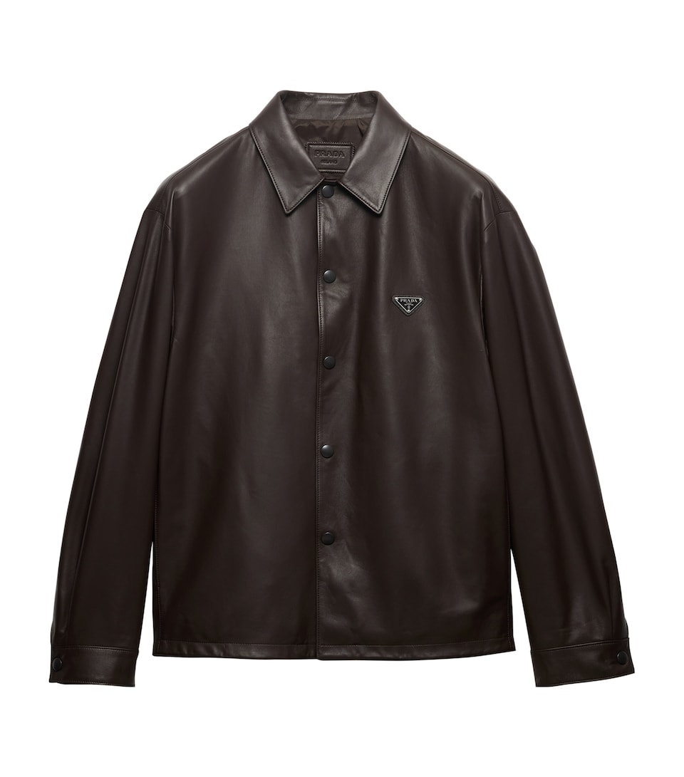 Prada Mens Nappa Leather Logo Overshirt Brown