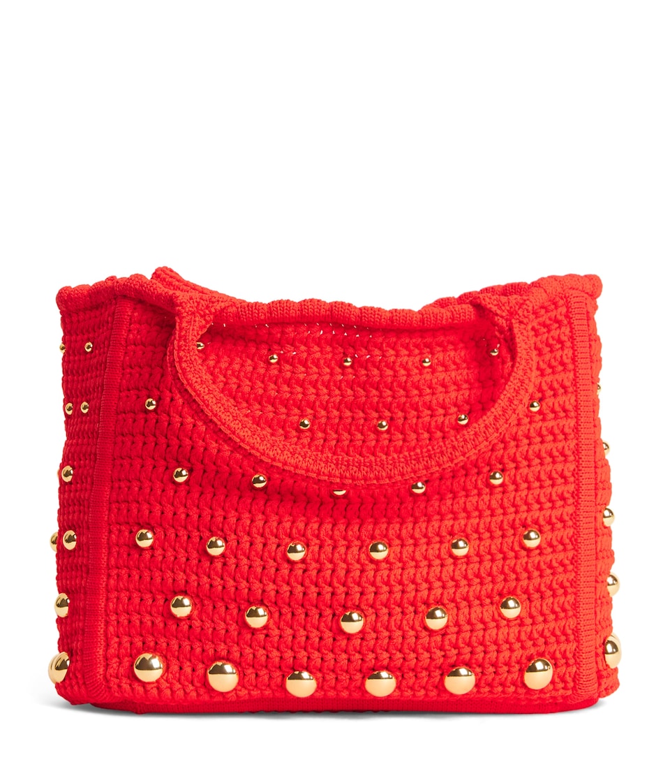Sandro Paris Crochet Studded Top-Handle Bag Red