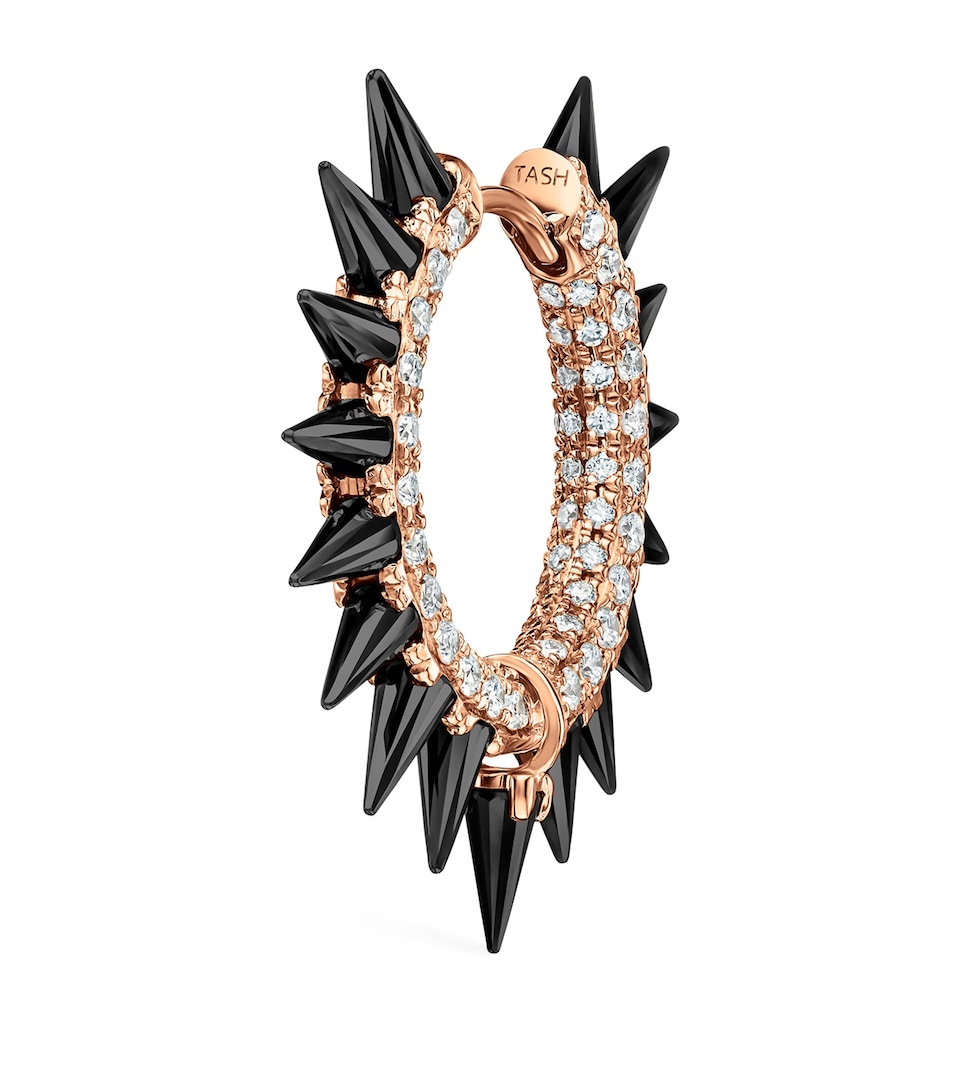 Maria Tash Rose Gold Black Moissanite Mohawk and Diamond Pavé Hoop Earring (11mm) Rose Gold
