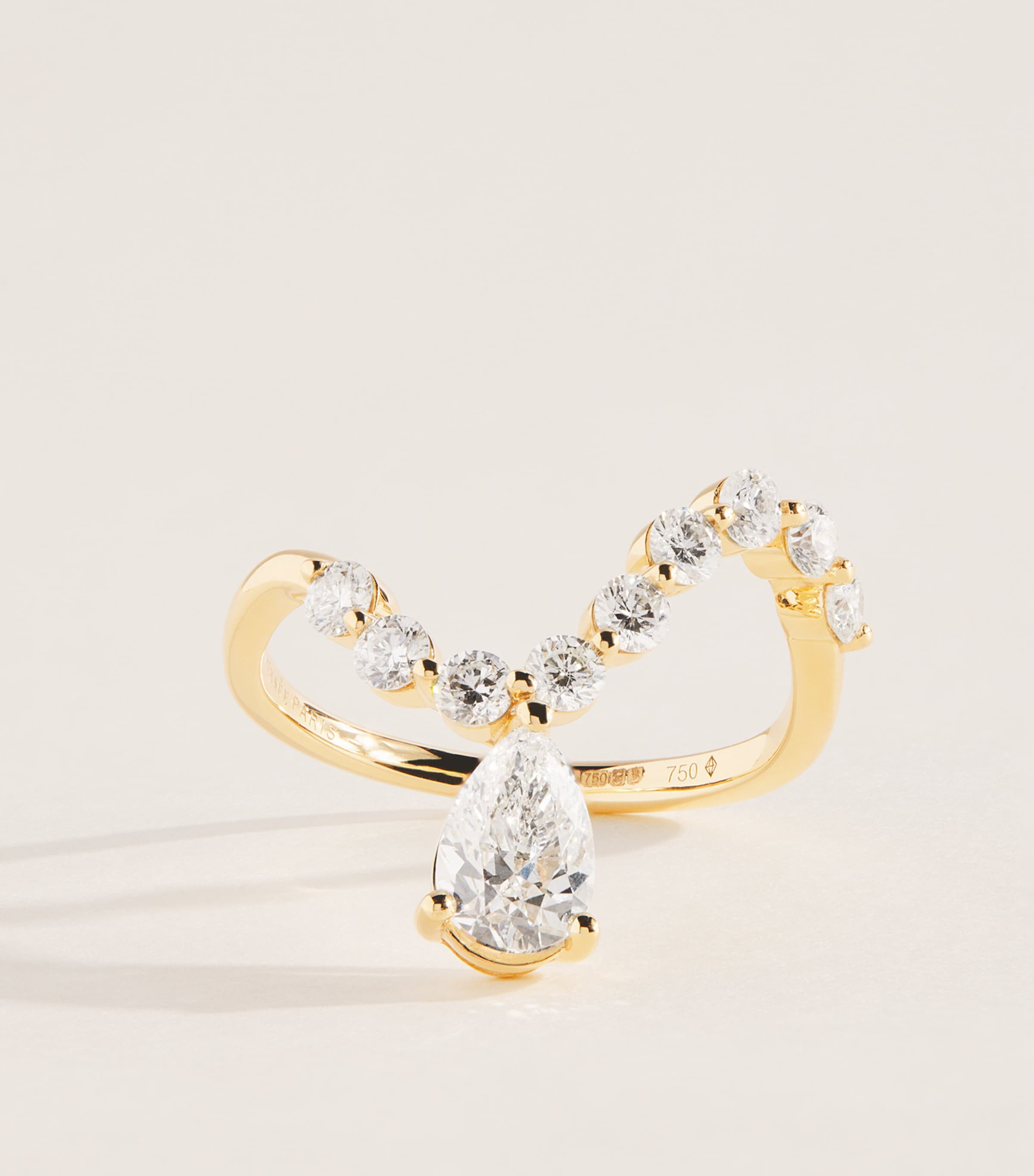 Persée Yellow Gold and Diamond Wave Dome Ring Yellow Gold