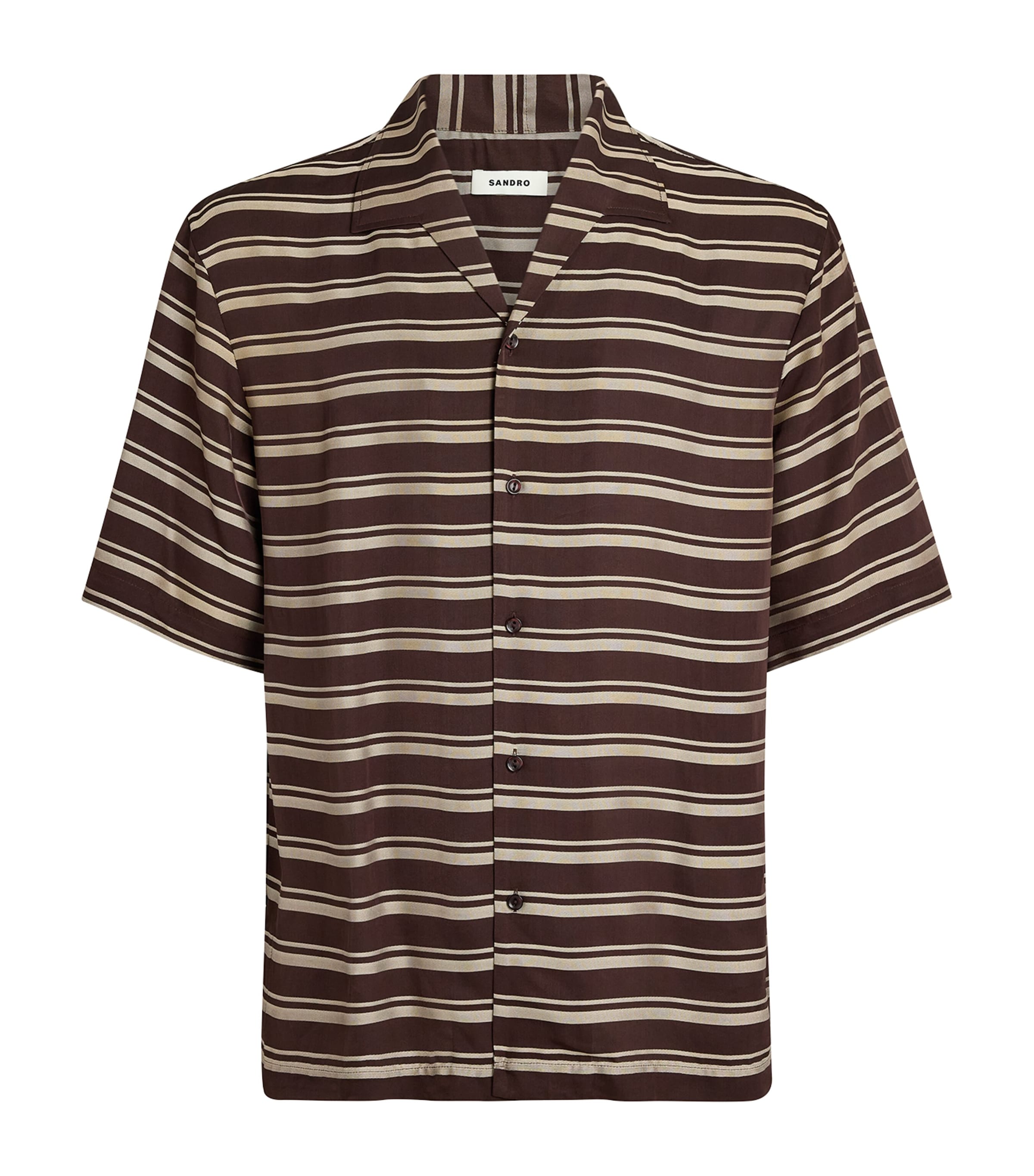 Sandro Paris Mens Stripe Short-Sleeve Shirt Chocolate