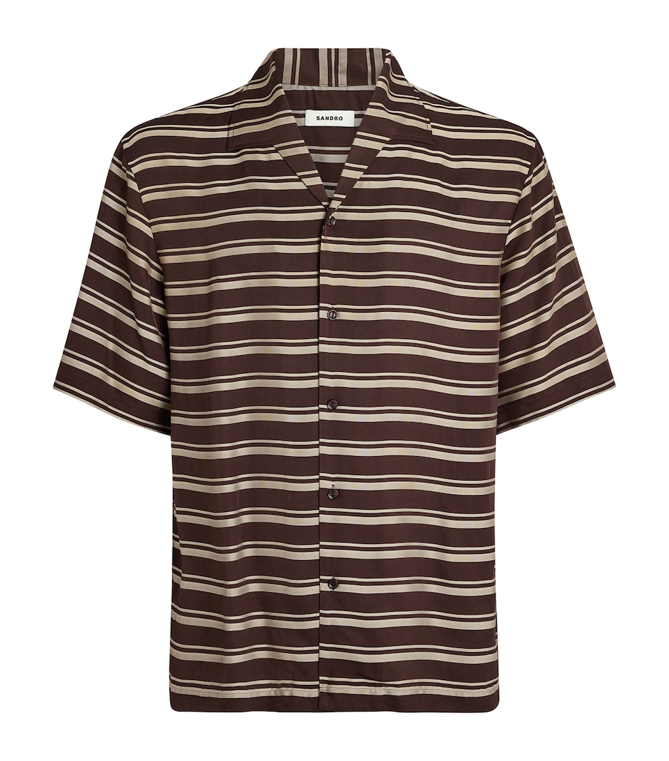 Sandro Paris Mens Stripe Short-Sleeve Shirt Chocolate