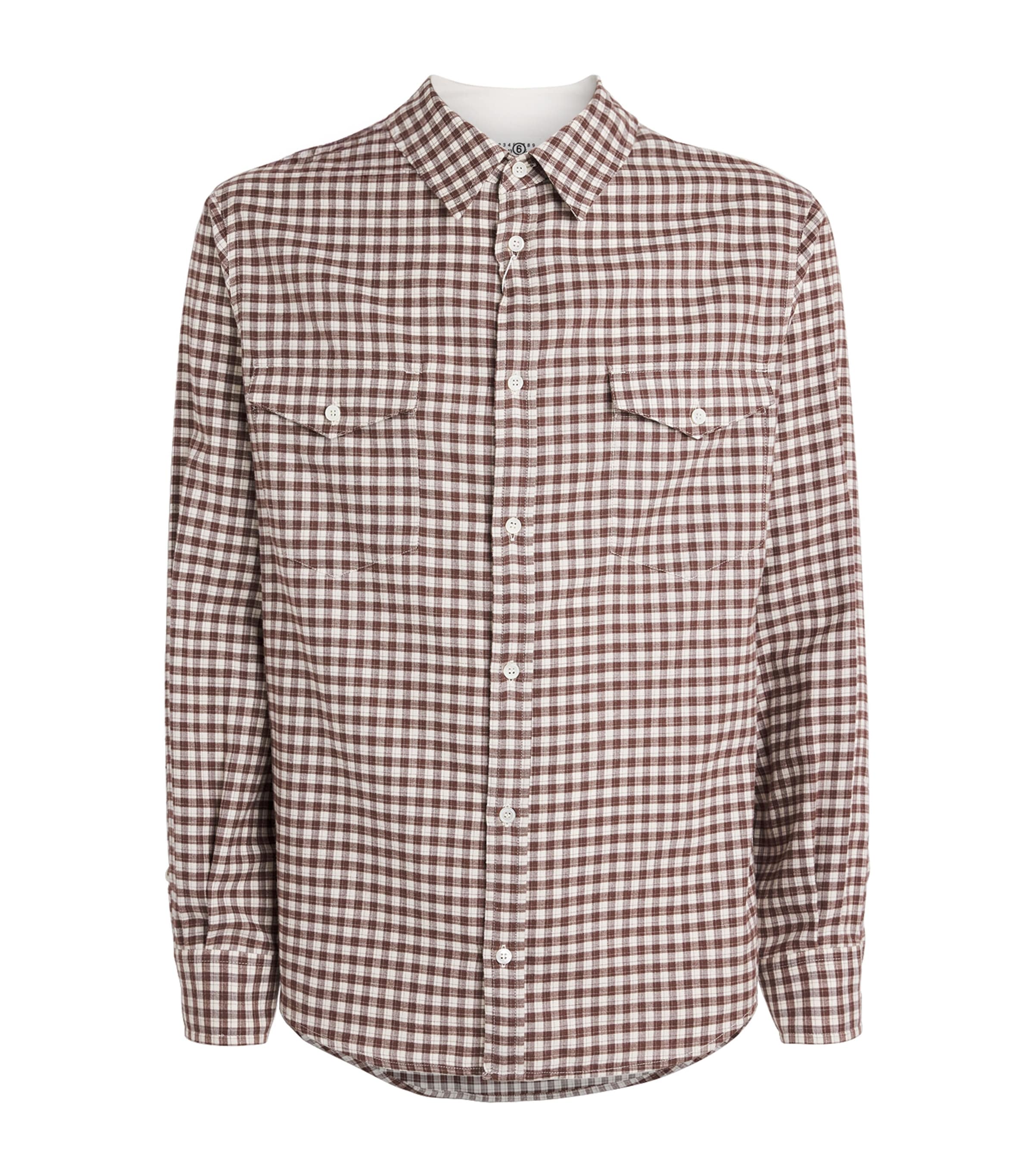 MM6 Maison Margiela Mens Gingham Flannel Shirt Brown/off White