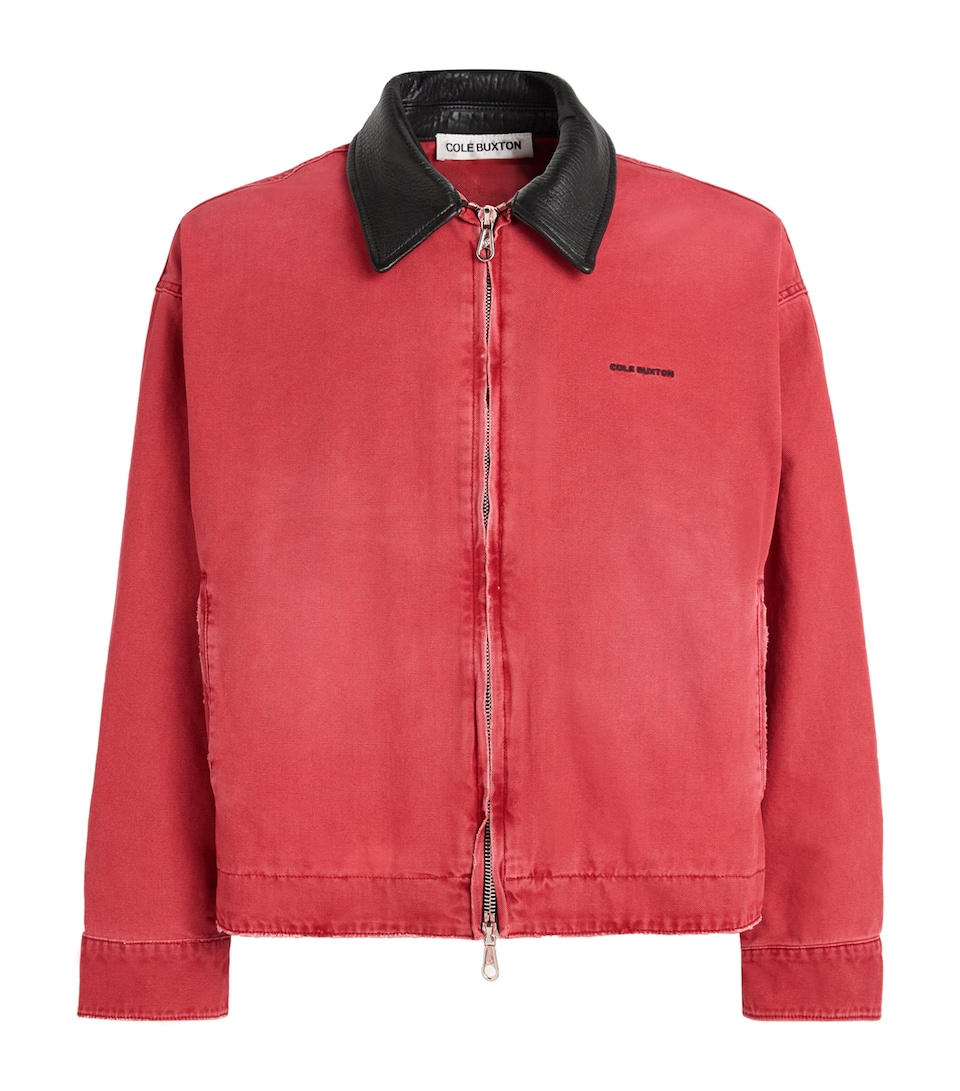 COLE BUXTON Mens Cotton Leather-Collar Trucker Jacket Red