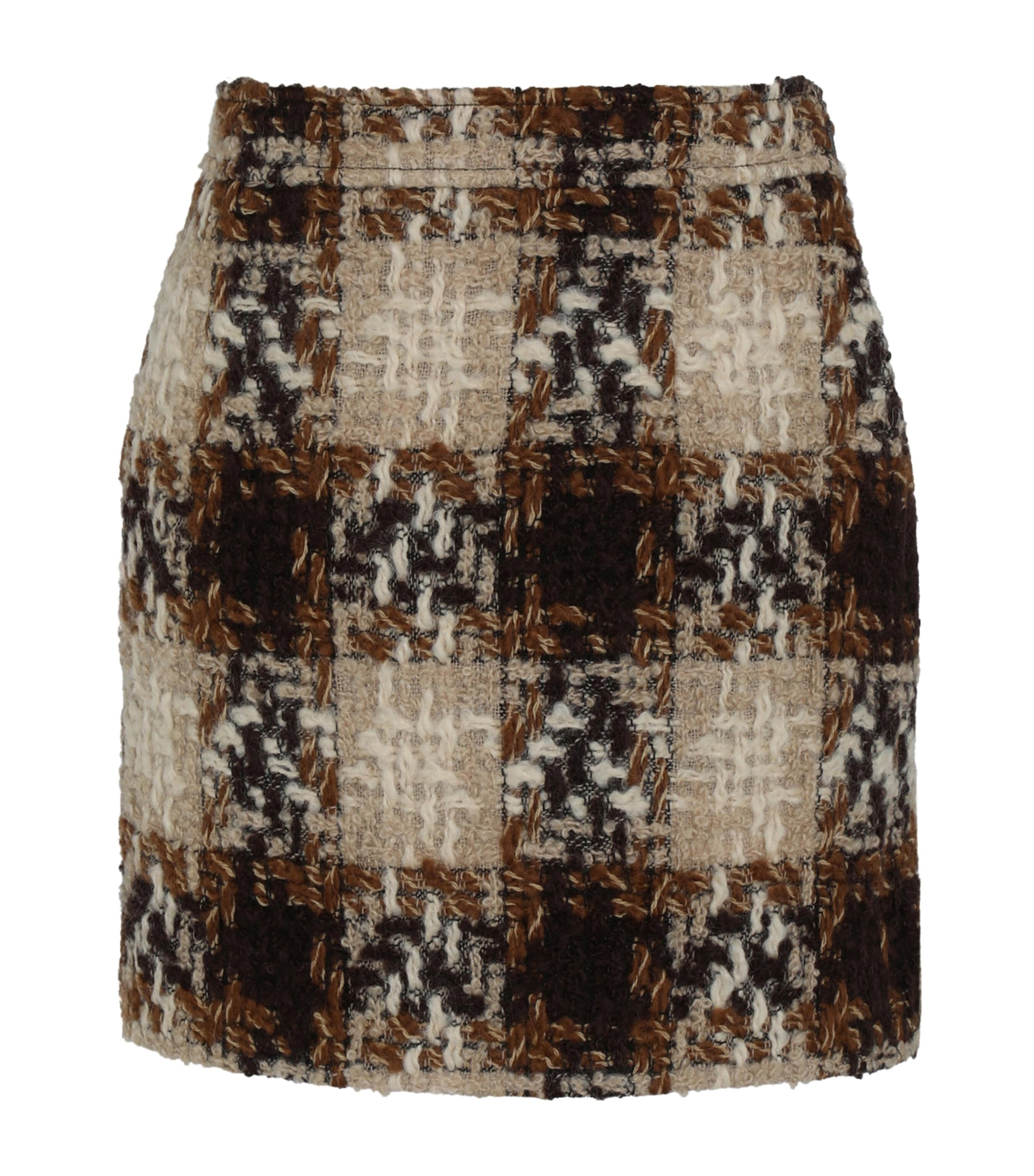 Saint Laurent Womens Wool Tweed Check Mini Skirt