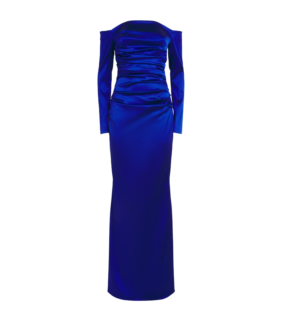 Talbot Runhof Womens Stretch-Satin Gathered Column Gown Royal