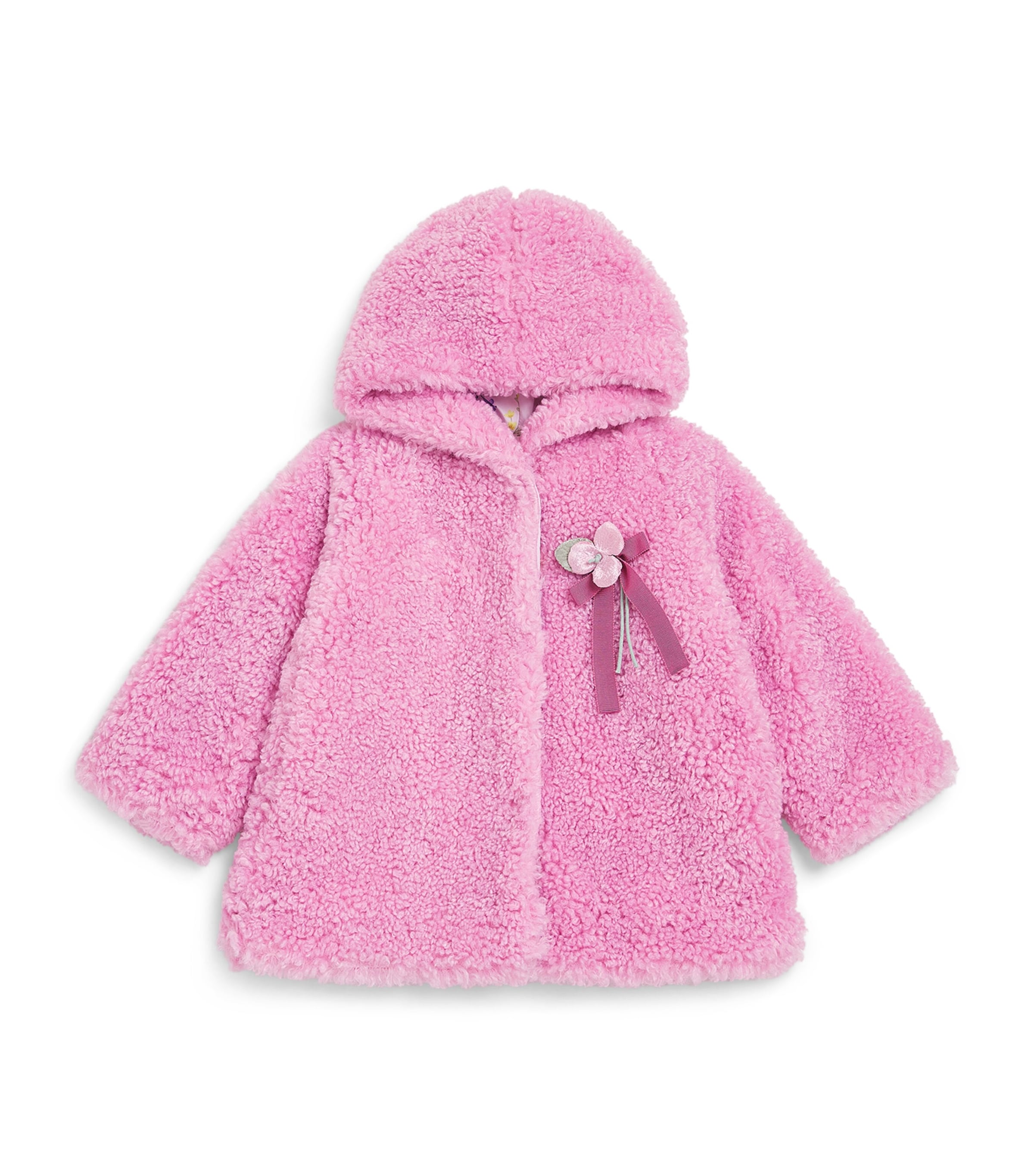 Monnalisa Floral-Appliqué Teddy Jacket (9 Months-6 Years) Malva Flower