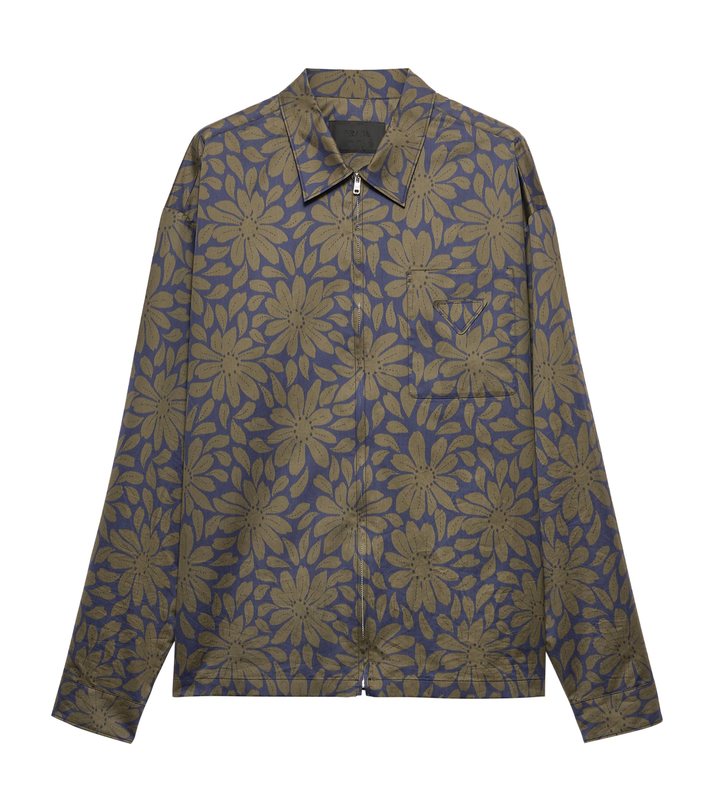 Prada Mens Cotton-Silk Zip-Up Shirt