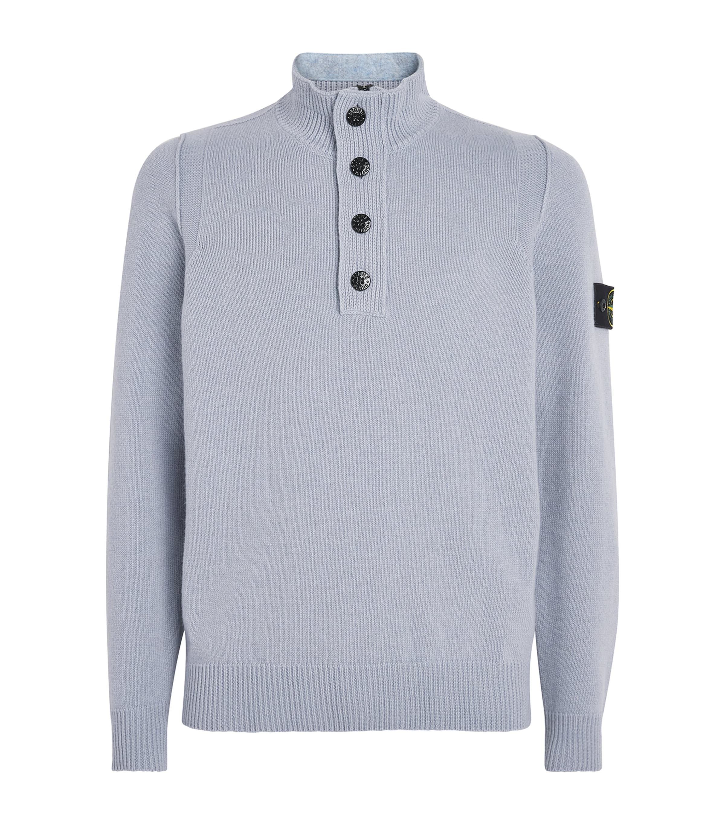 Stone Island Mens Wool-Blend Button-Up Sweater