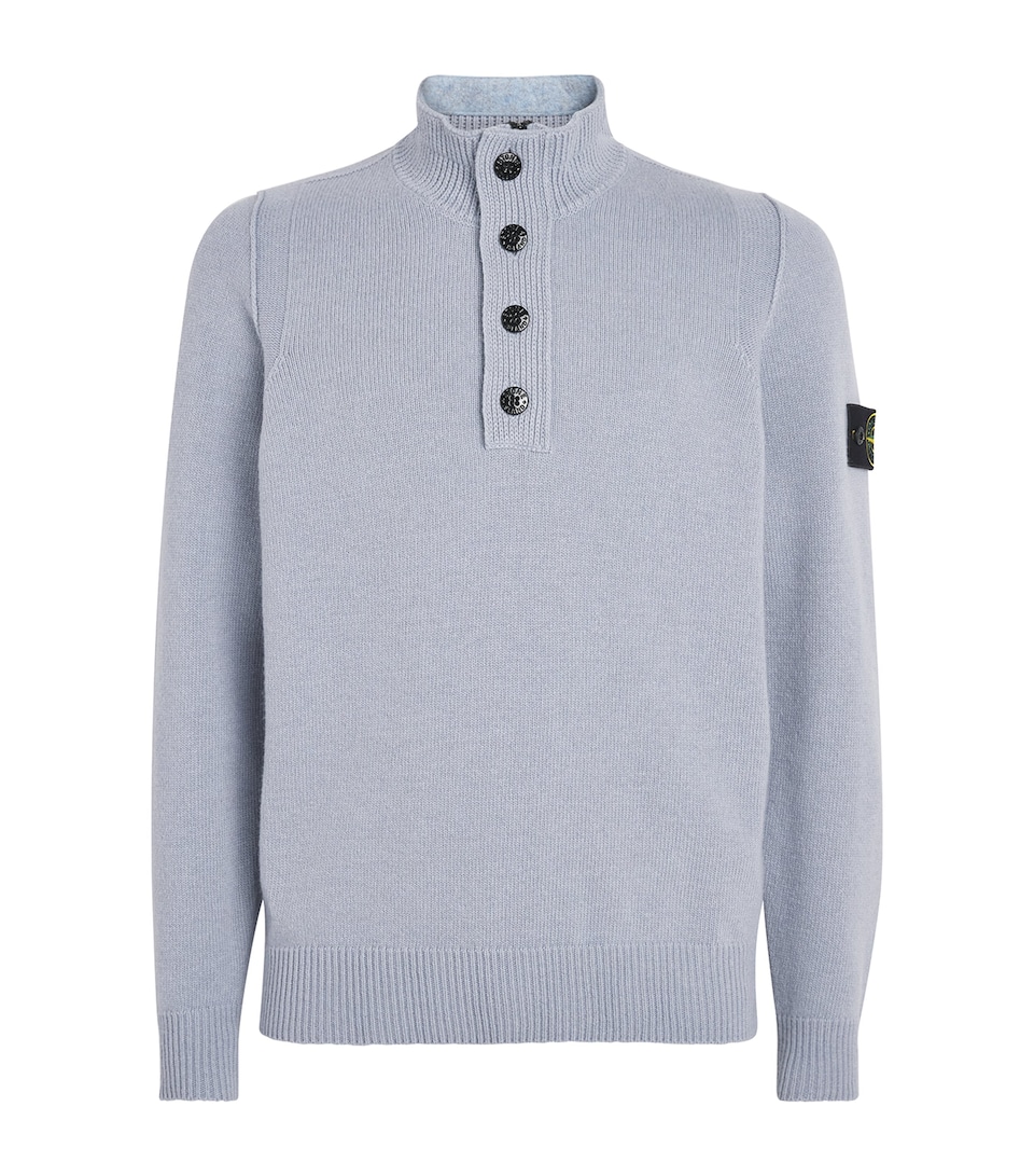 Stone Island Mens Wool-Blend Button-Up Sweater