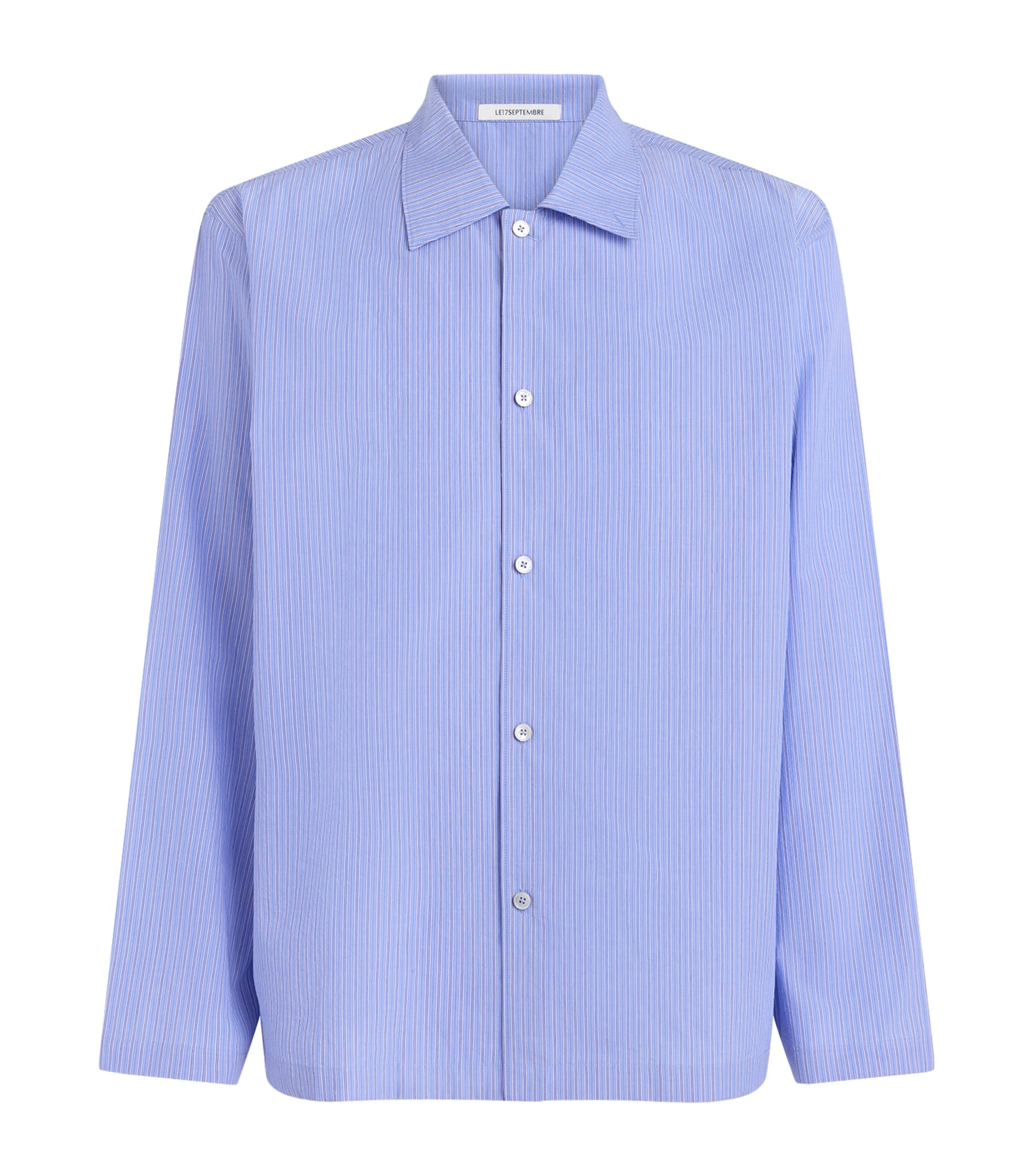 Le 17 Septembre Mens Cotton Stripe Pyjama Shirt Blue
