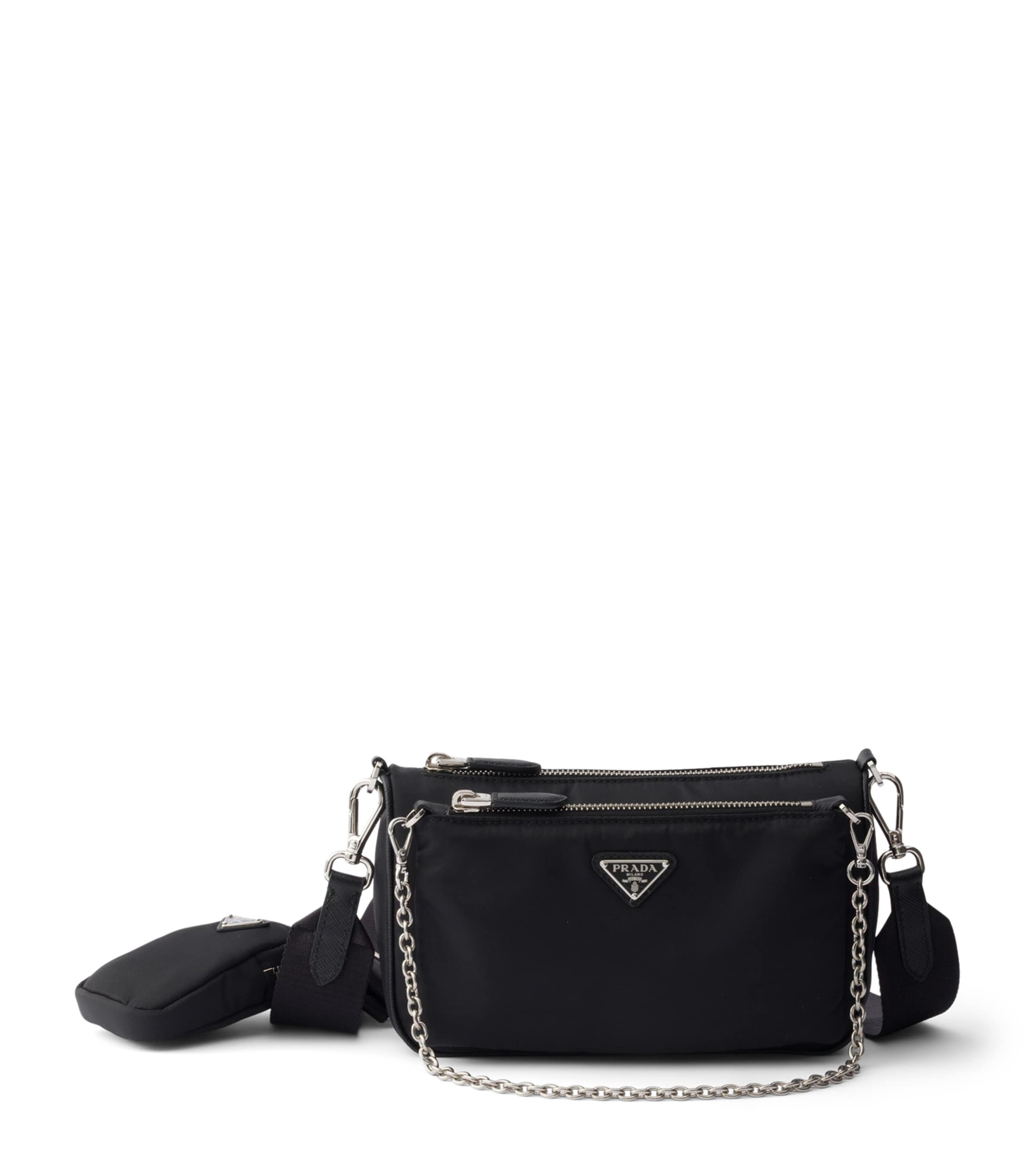 Prada Mini Re-Nylon-Leather Shoulder Bag Black