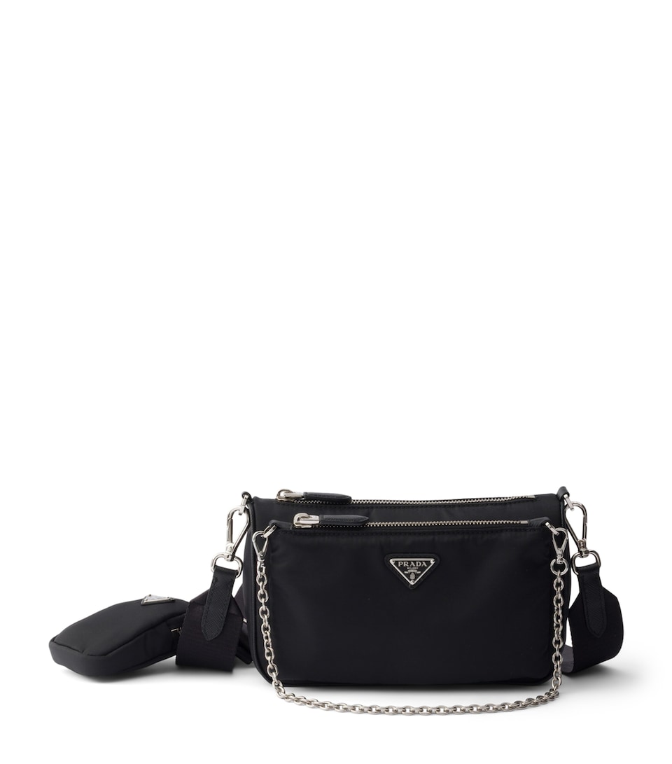 Prada Mini Re-Nylon-Leather Shoulder Bag Black
