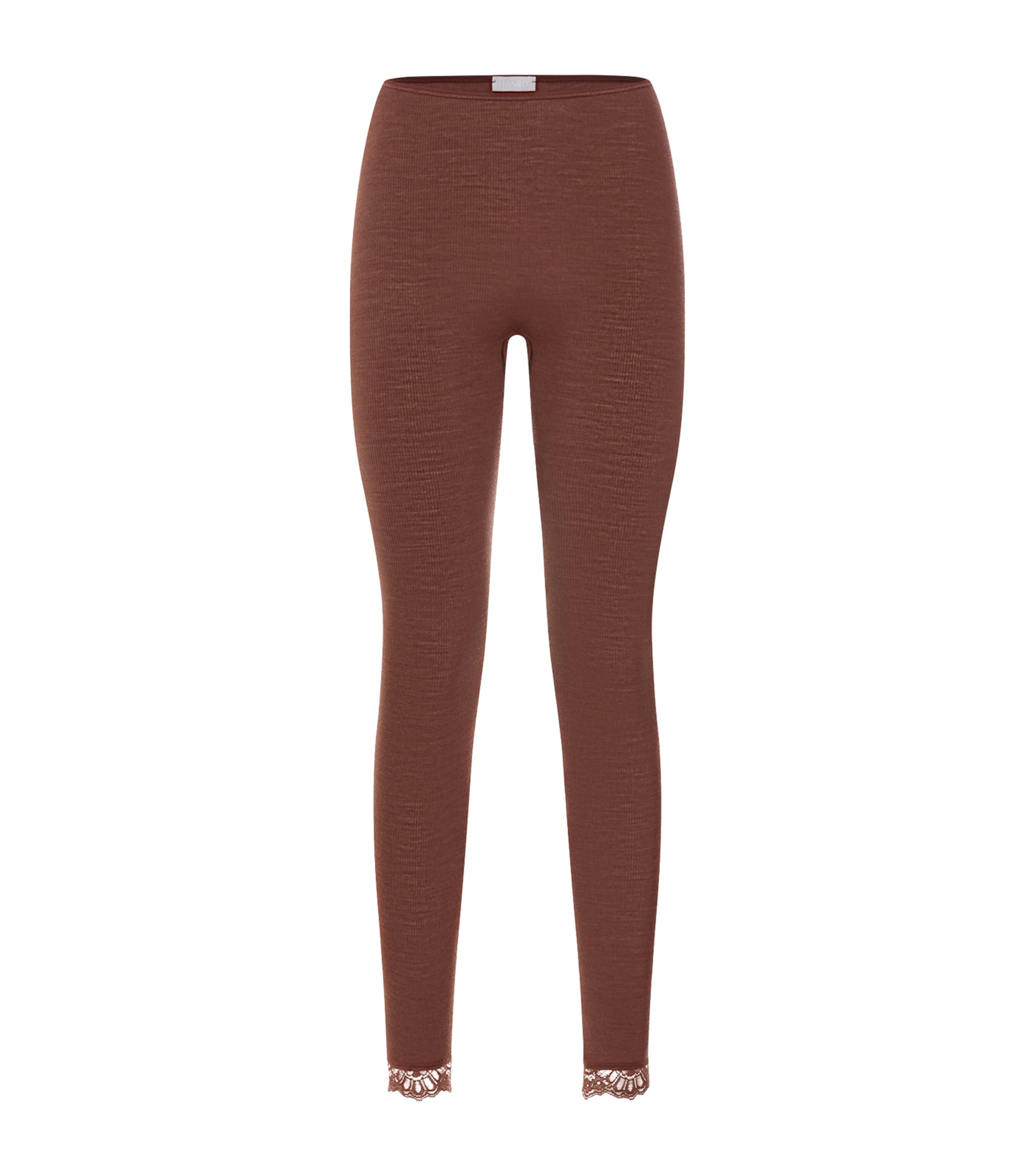 Hanro Womens Wool-Silk Lace-Hem Leggings Cinnamon