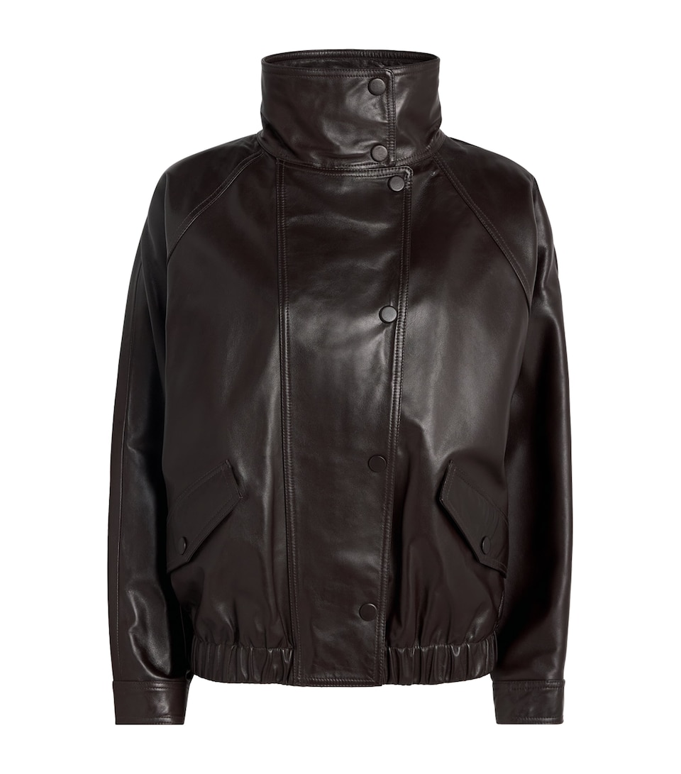 Sandro Paris Womens Oversized Leather Jacket Brown