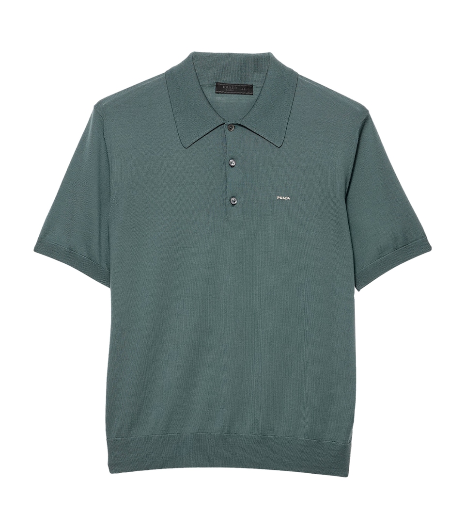 Prada Mens Wool Logo Polo Shirt Green