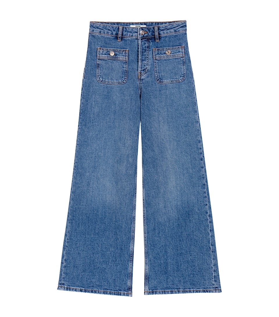 Maje Womens Stretch Wide-Leg Jeans Blue