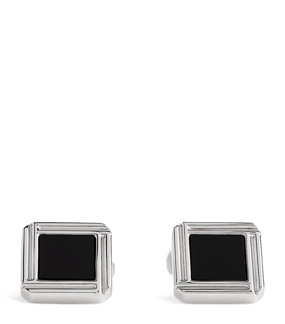 Rhodium-Plated Celtic Onyx Cufflinks