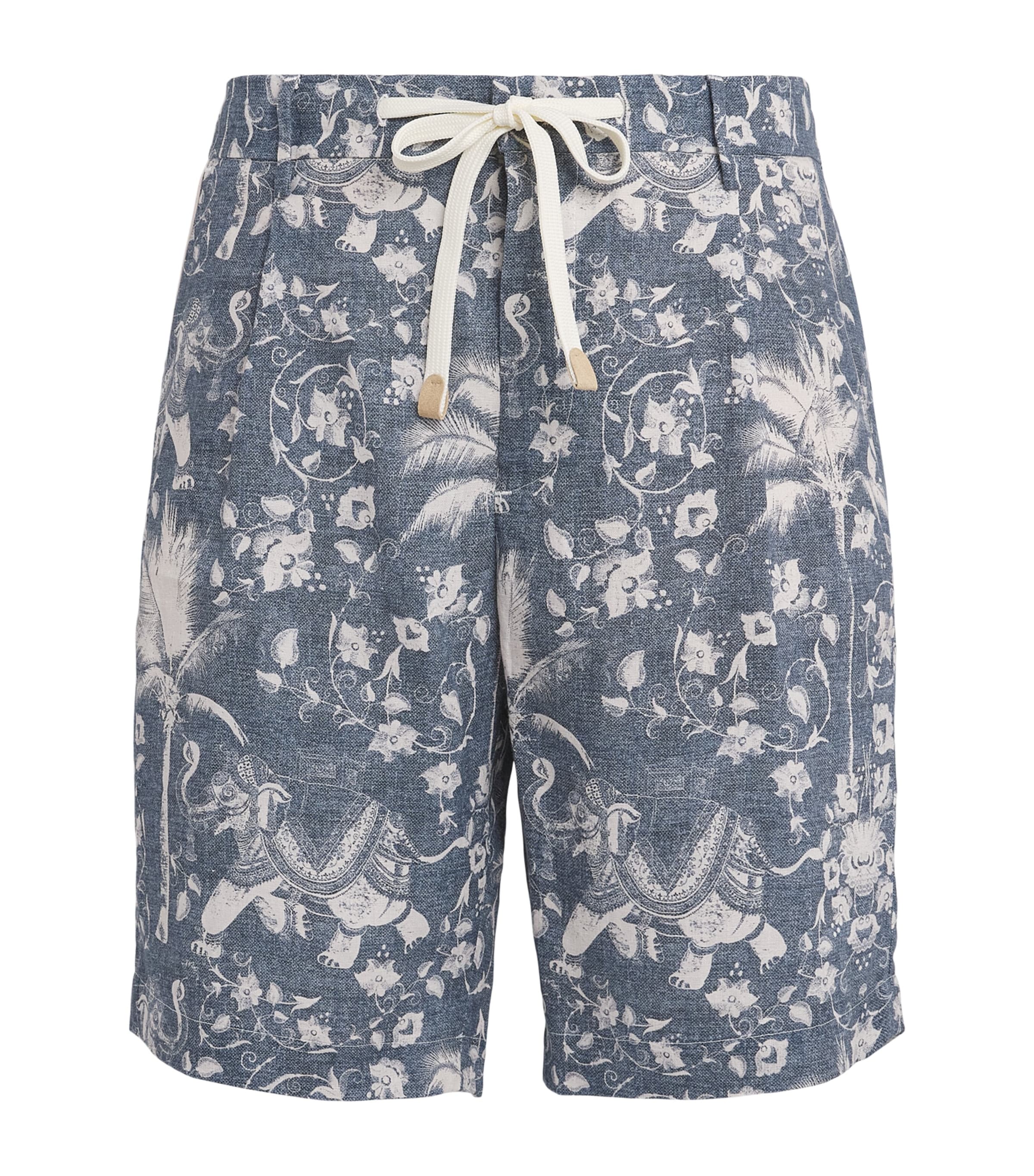 Eleventy Mens Linen Drawstring Bermuda Shorts Royal